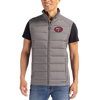 San Francisco 49ers Cutter & Buck Throwback Evoke Hybrid Eco Softshell Recycled Full-Zip Vest - Gray