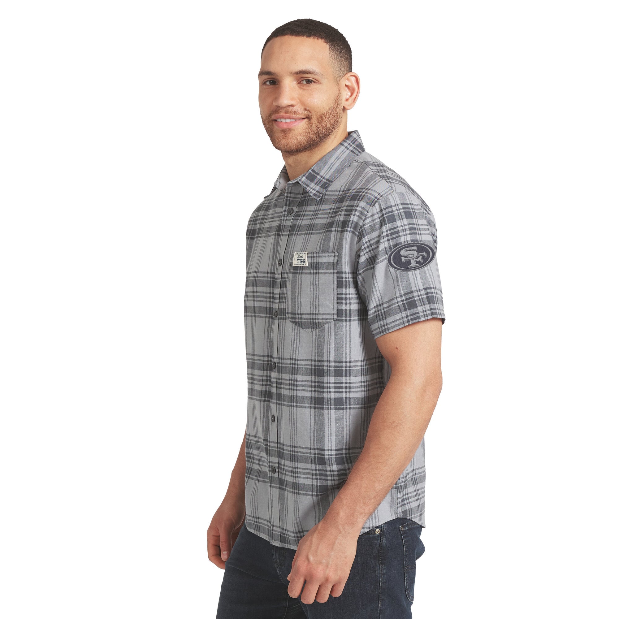 Men's Darius Rucker Collection by Fanatics Gray San Francisco 49ers Woven Short Sleeve Button-Up Shirt
