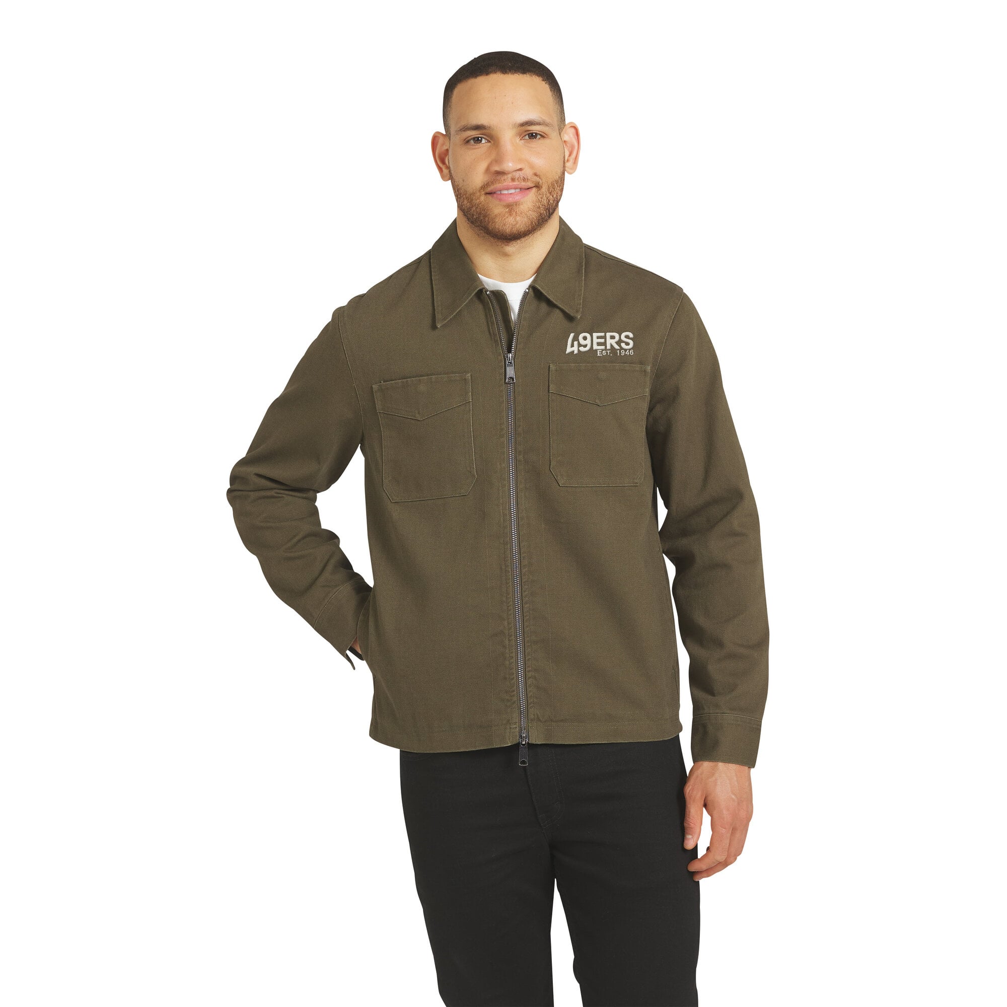 Men's Darius Rucker Collection by Fanatics Olive San Francisco 49ers Brushed Canvas Full-Zip Jacket