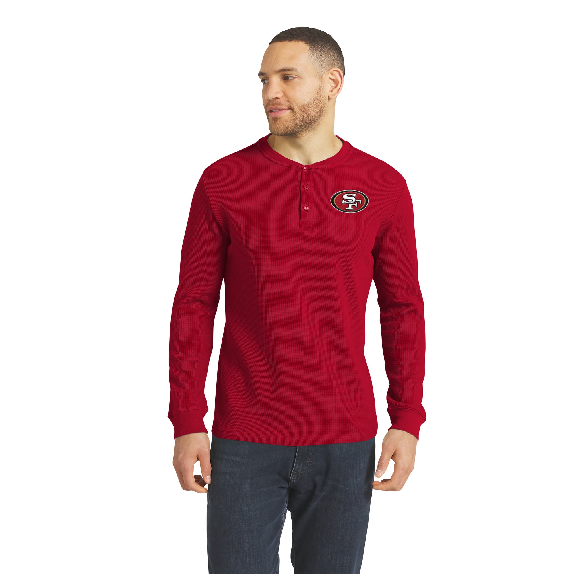 Collection Darius Rucker pour homme par Fanatics Scarlet T-shirt Henley à manches longues en maille gaufrée des 49ers de San Francisco