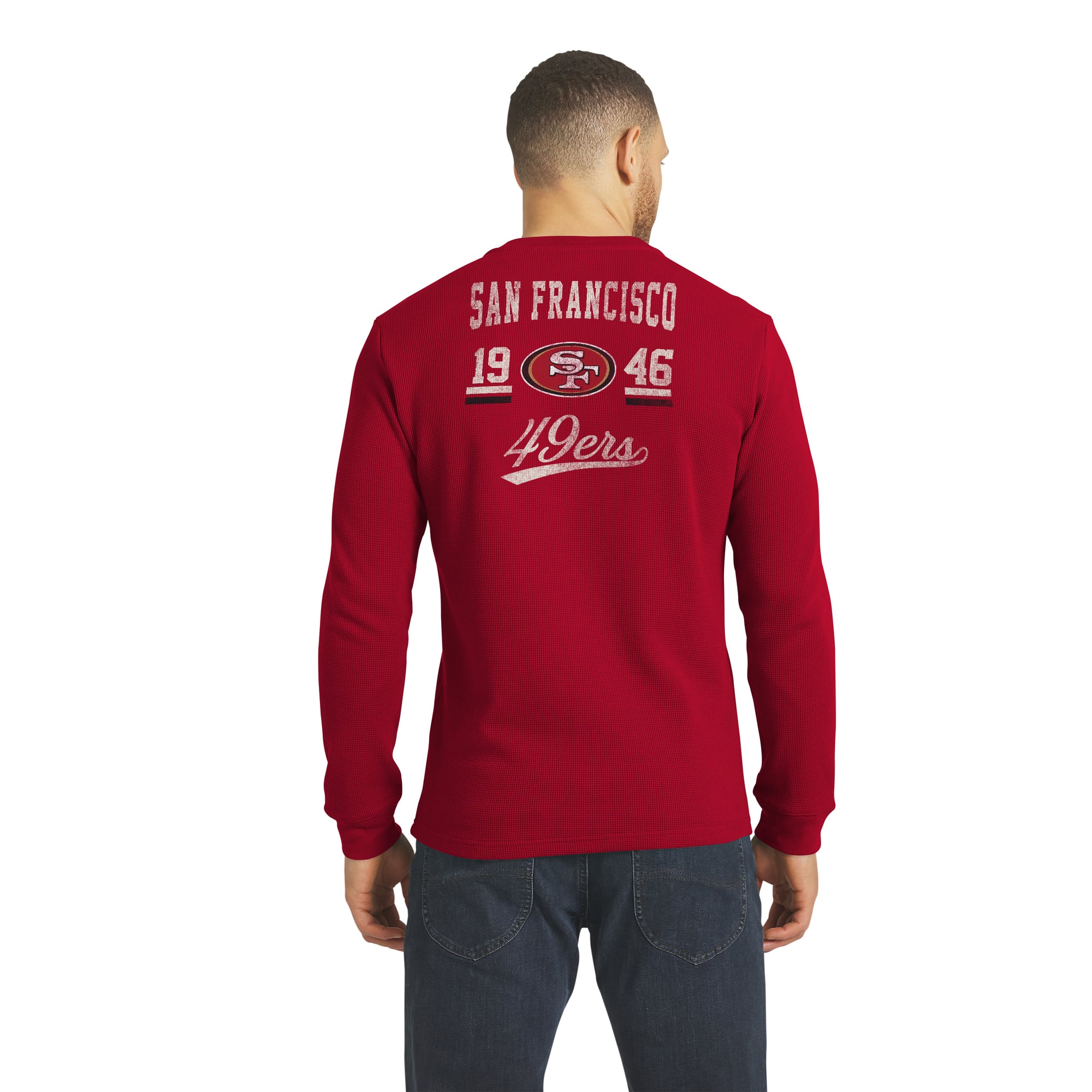 Collection Darius Rucker pour homme par Fanatics Scarlet T-shirt Henley à manches longues en maille gaufrée des 49ers de San Francisco