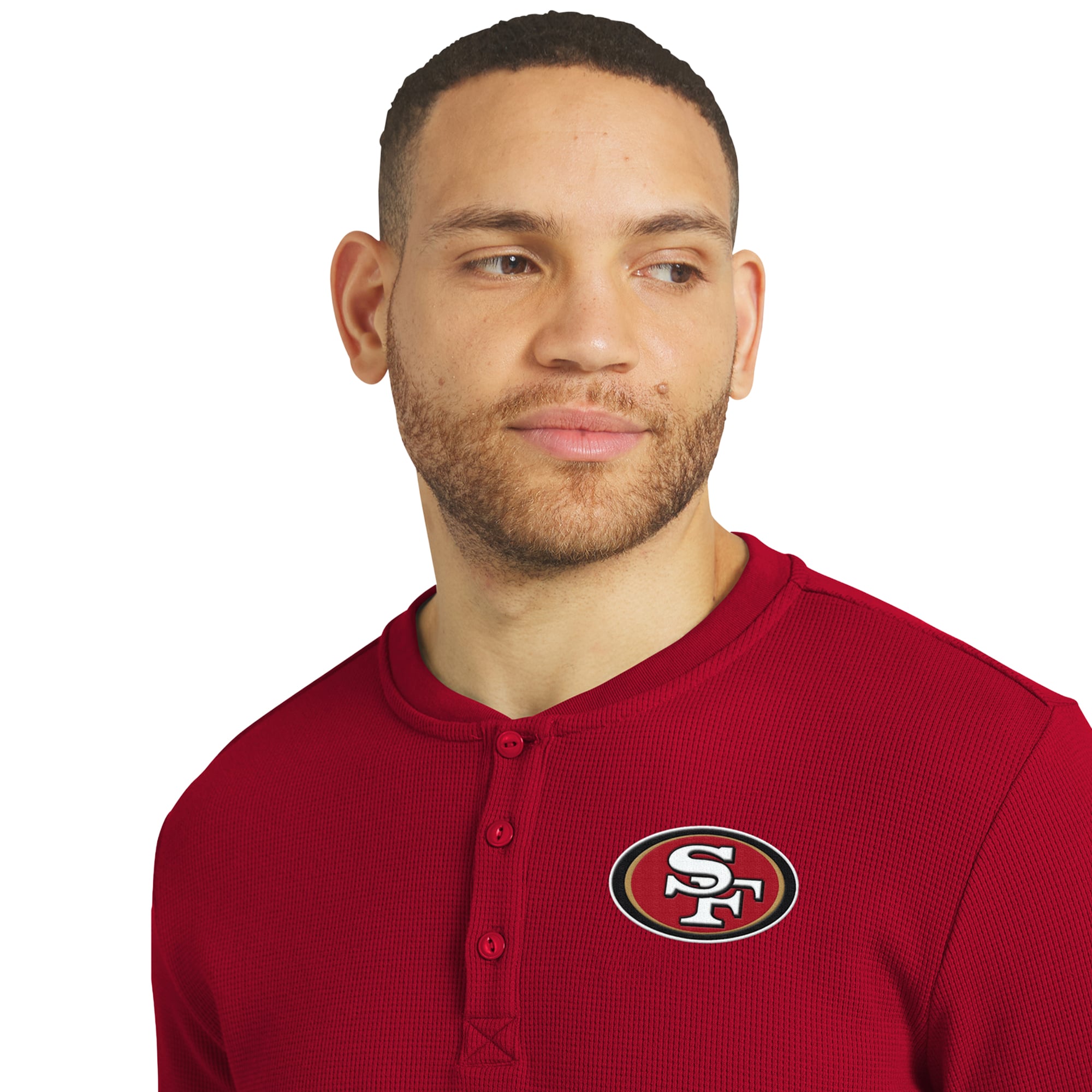 Collection Darius Rucker pour homme par Fanatics Scarlet T-shirt Henley à manches longues en maille gaufrée des 49ers de San Francisco