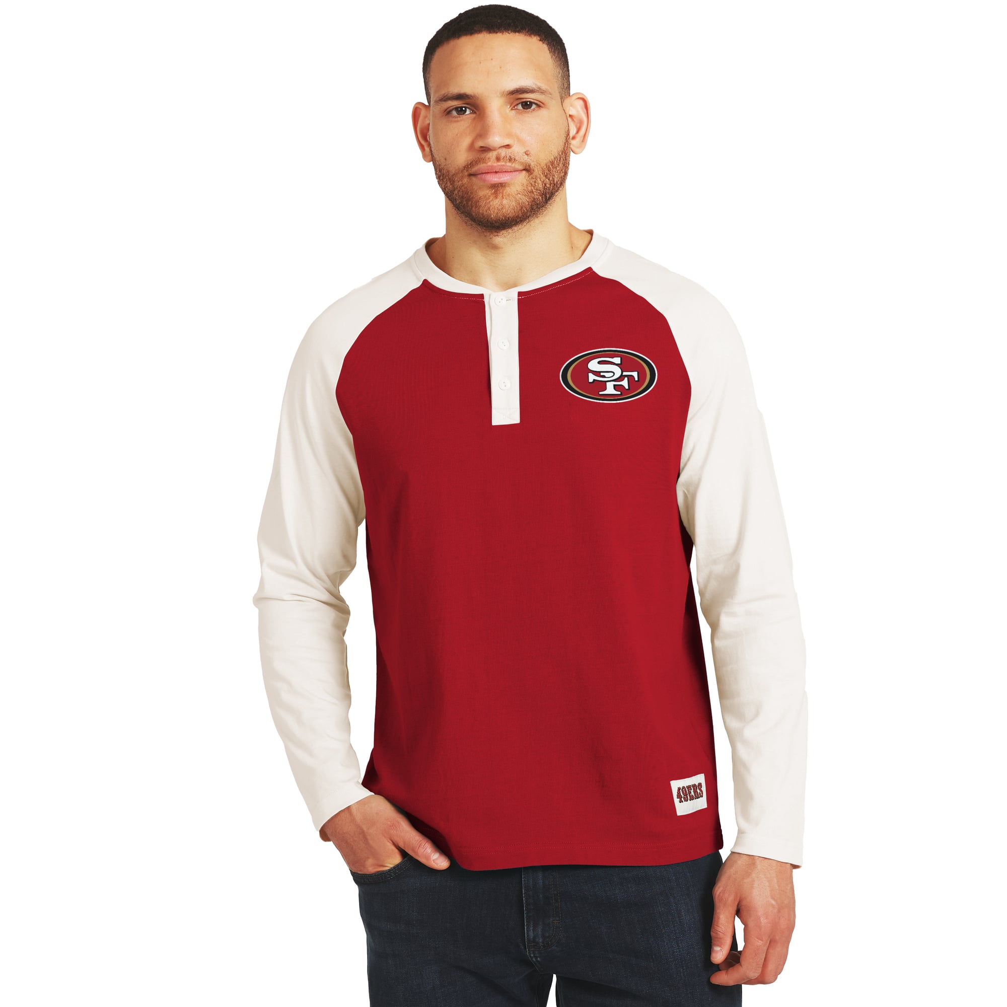 Men's Darius Rucker Collection by Fanatics Scarlet/White San Francisco 49ers Henley Long Sleeve T-Shirt