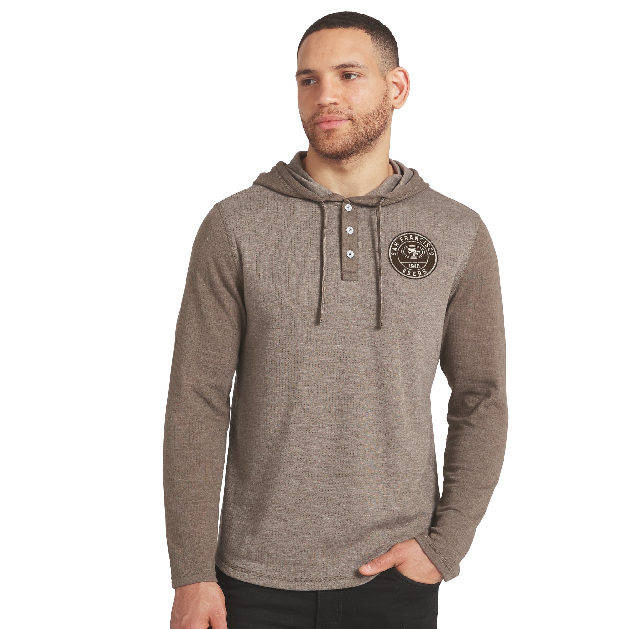 Men's Darius Rucker Collection by Fanatics Tan/Brown San Francisco 49ers Knit Hooded Henley Long Sleeve T-Shirt