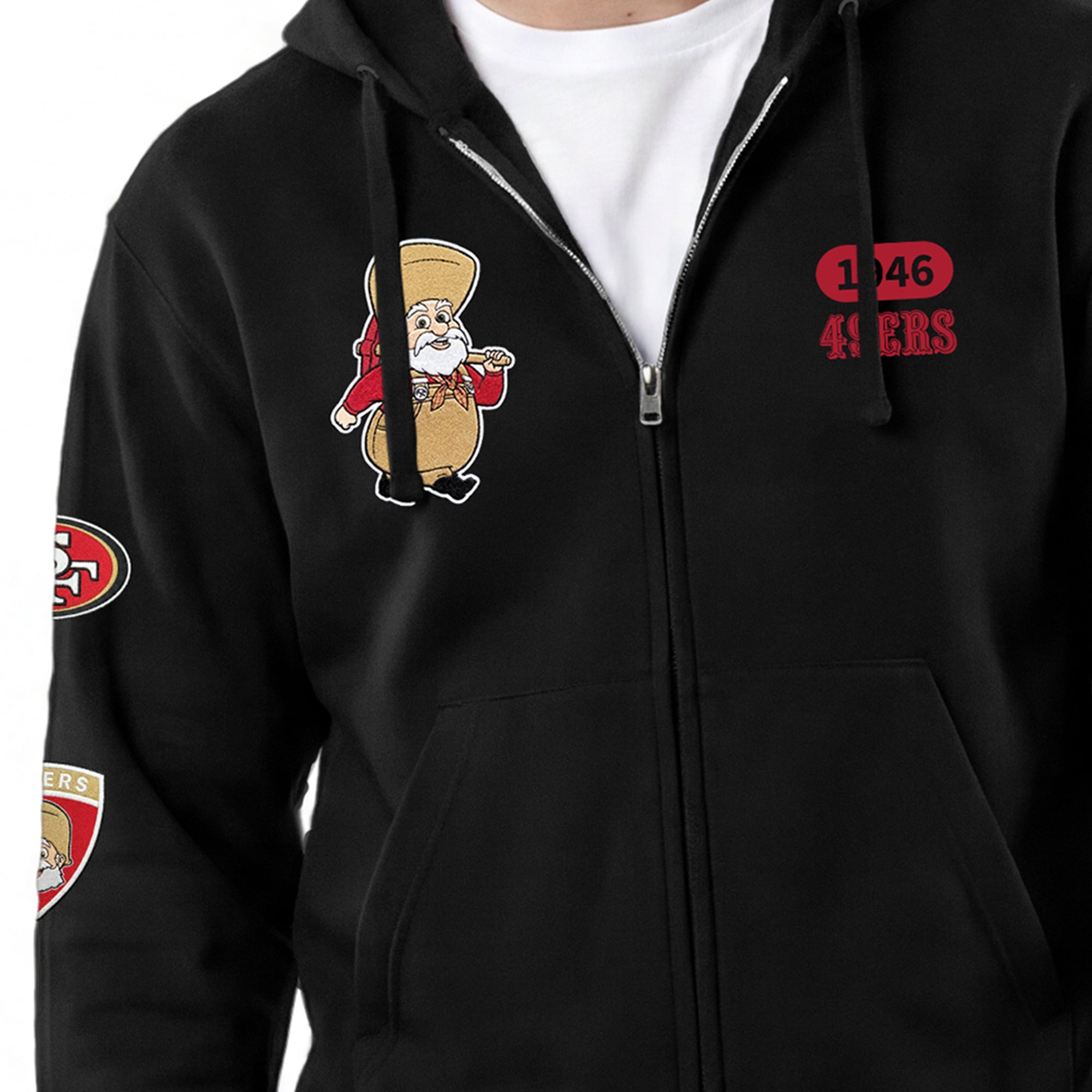 Men's Disney x Champion Black San Francisco 49ers Stinky Pete All-Star Full-Zip Hoodie