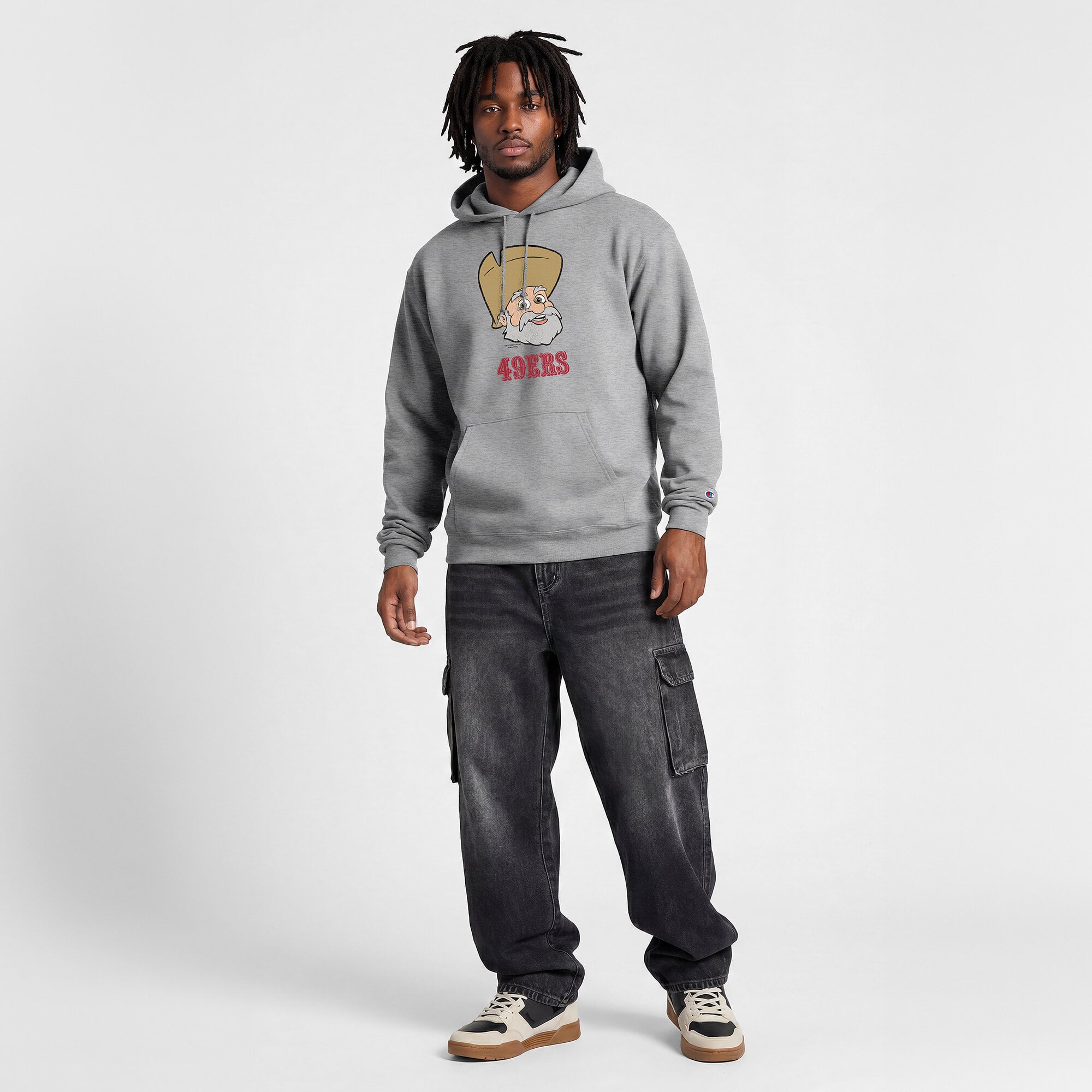 Men's Disney x Champion  Heather Gray San Francisco 49ers Powerblend Full Front Sweatshirt