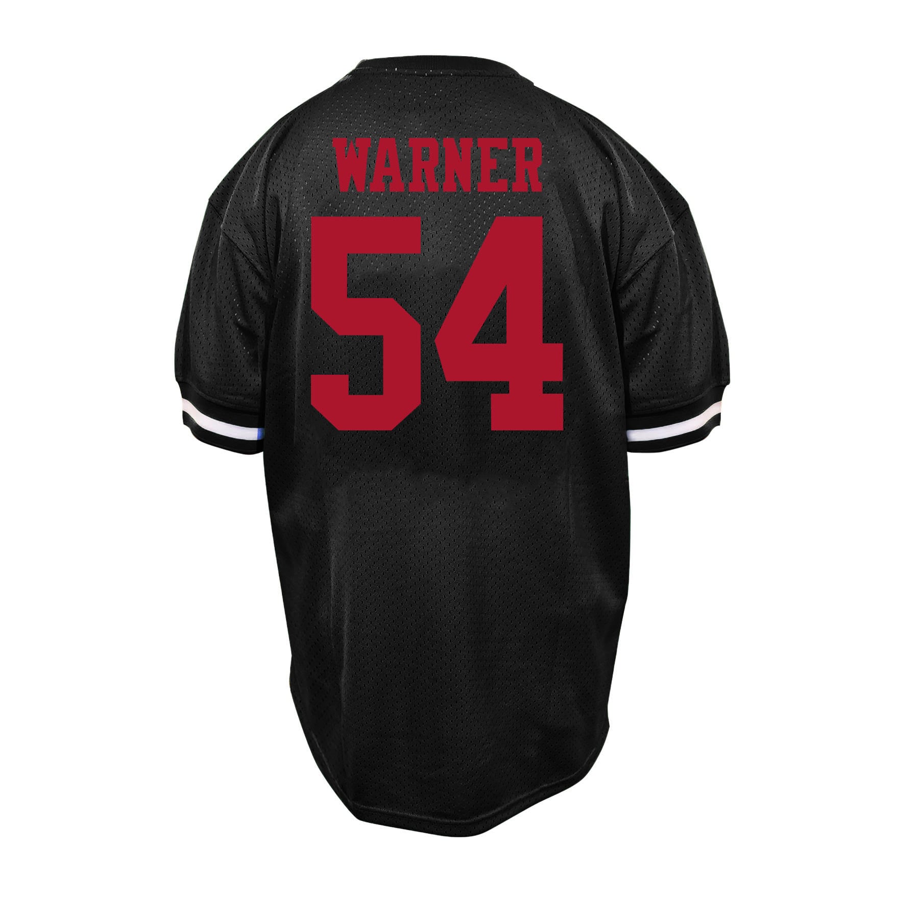 T-shirt Fanatics Fred Warner noir San Francisco 49ers pour homme, grandes tailles, en maille, avec nom et numéro.