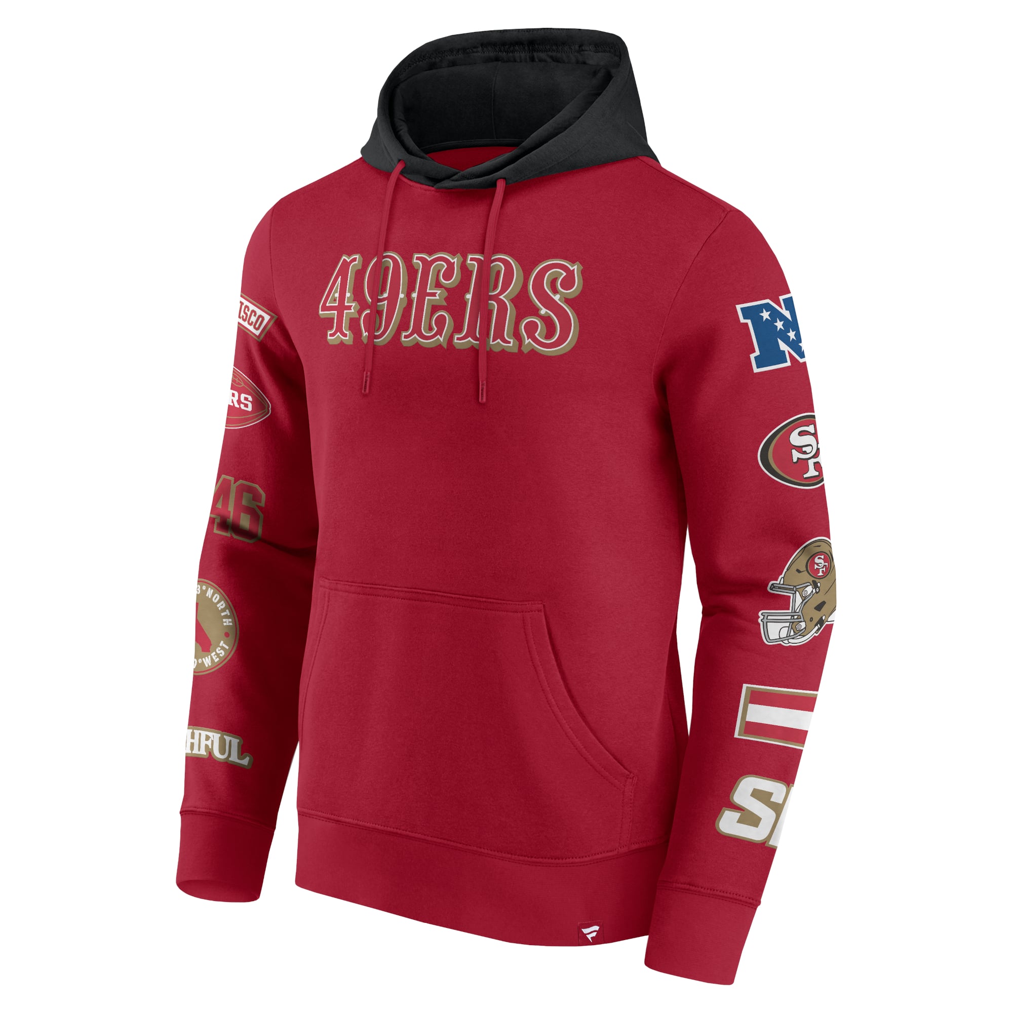 Sweat à capuche Fanatics pour homme, couleur écarlate/noir, avec patch San Francisco 49ers