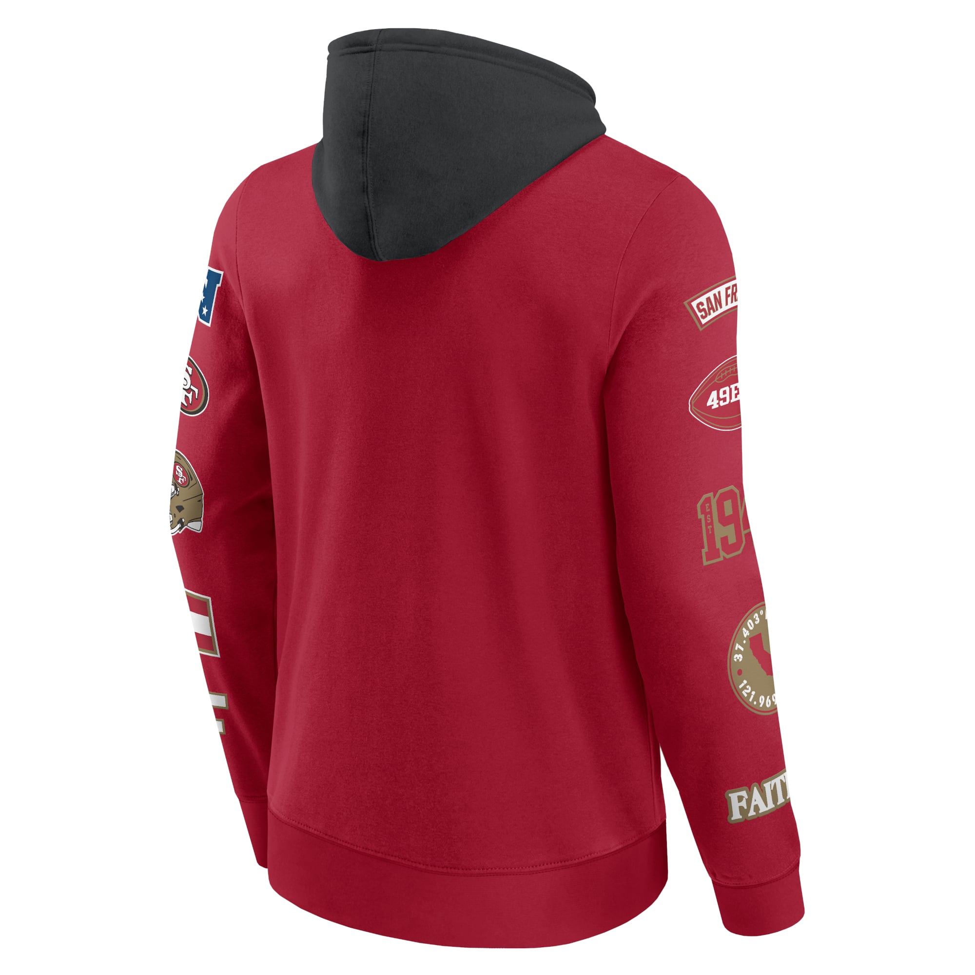 Sweat à capuche Fanatics pour homme, couleur écarlate/noir, avec patch San Francisco 49ers