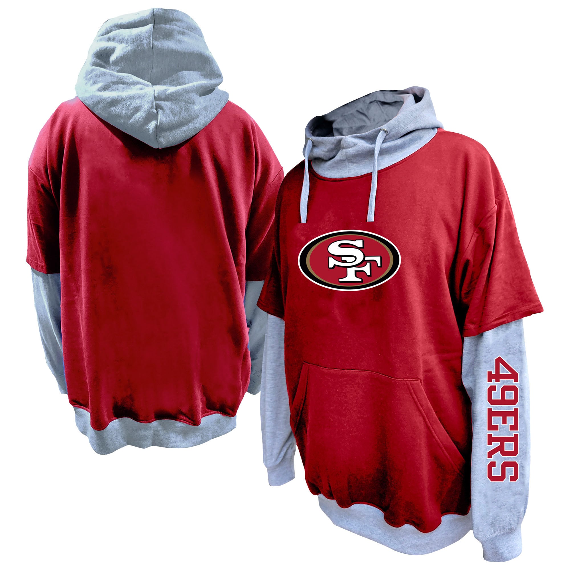 Sweat à capuche Fanatics pour homme, couleur écarlate/gris chiné, taille grande et grande, des 49ers de San Francisco.