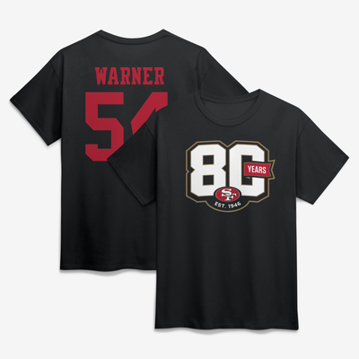 Fred Warner San Francisco 49ers 80th Anniversary Player Name & Number T-Shirt - Black