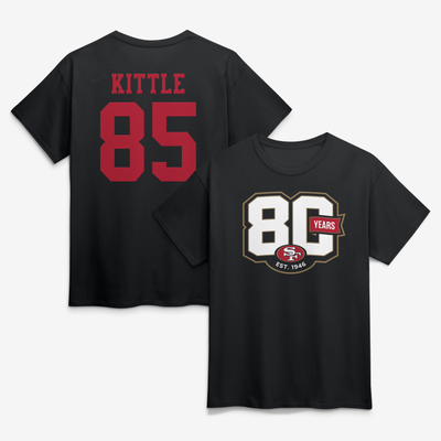 George Kittle San Francisco 49ers 80th Anniversary Player Name & Number T-Shirt - Black