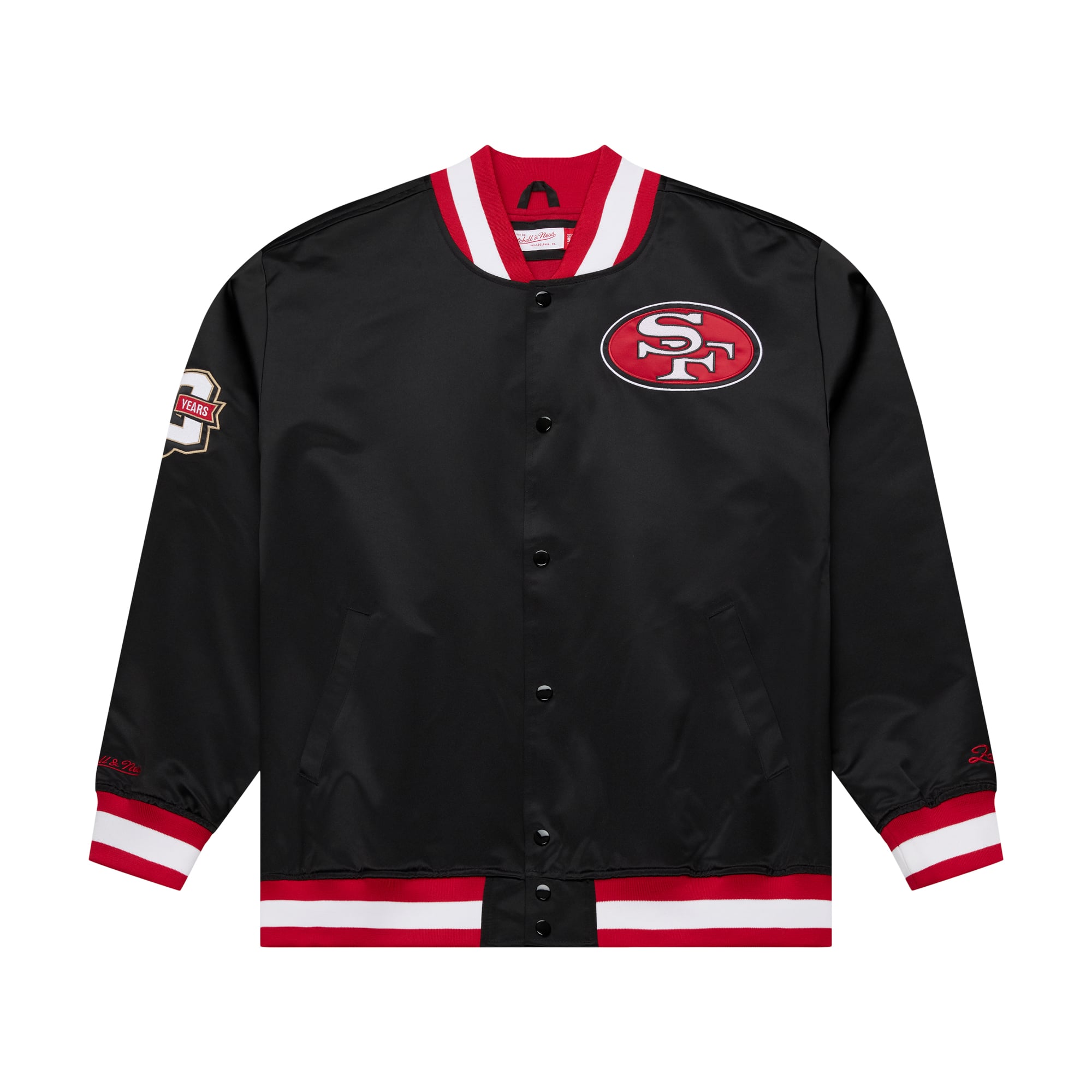 Men's Mitchell & Ness Black San Francisco 49ers 80th Anniversary Heavyweight Satin Full-Snap Jacket