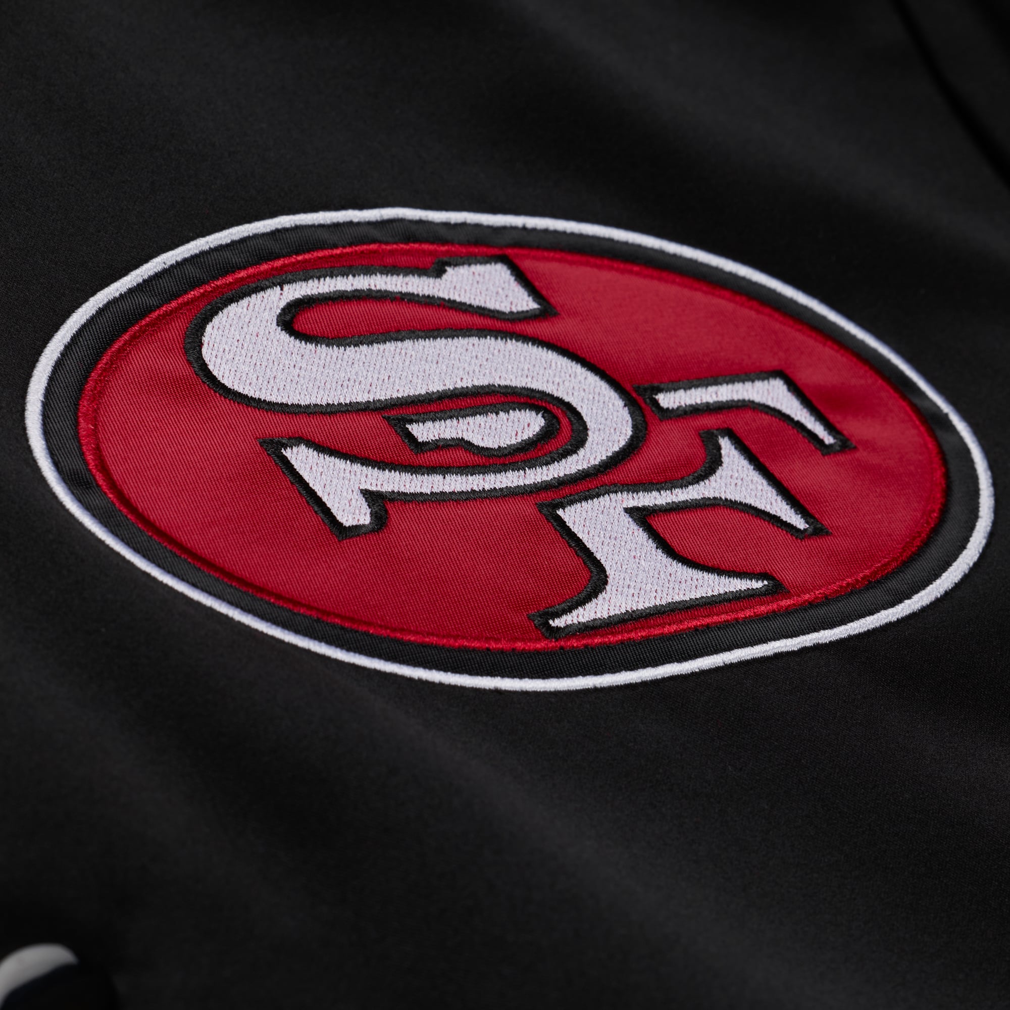 Men's Mitchell & Ness Black San Francisco 49ers 80th Anniversary Heavyweight Satin Full-Snap Jacket