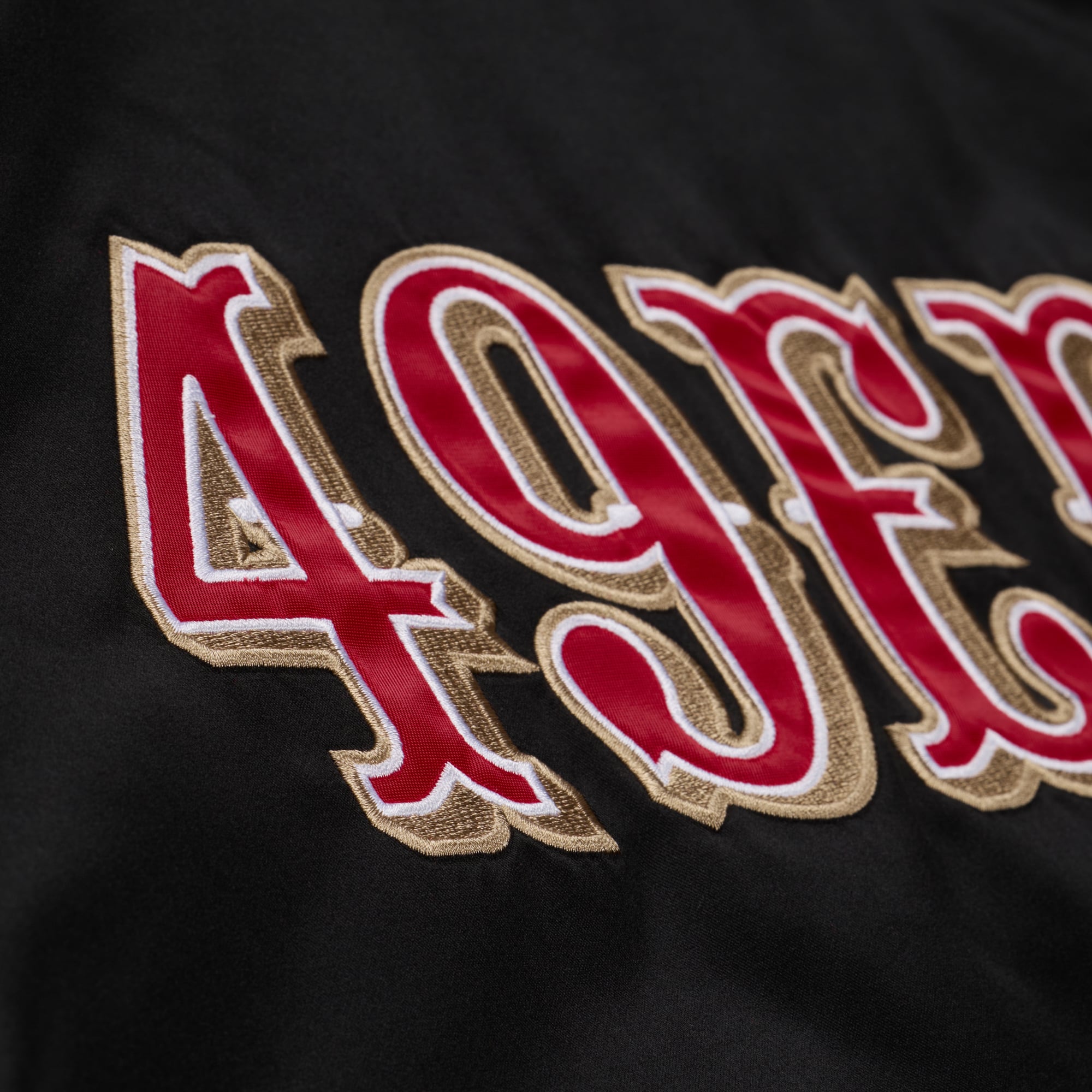 Men's Mitchell & Ness Black San Francisco 49ers 80th Anniversary Heavyweight Satin Full-Snap Jacket