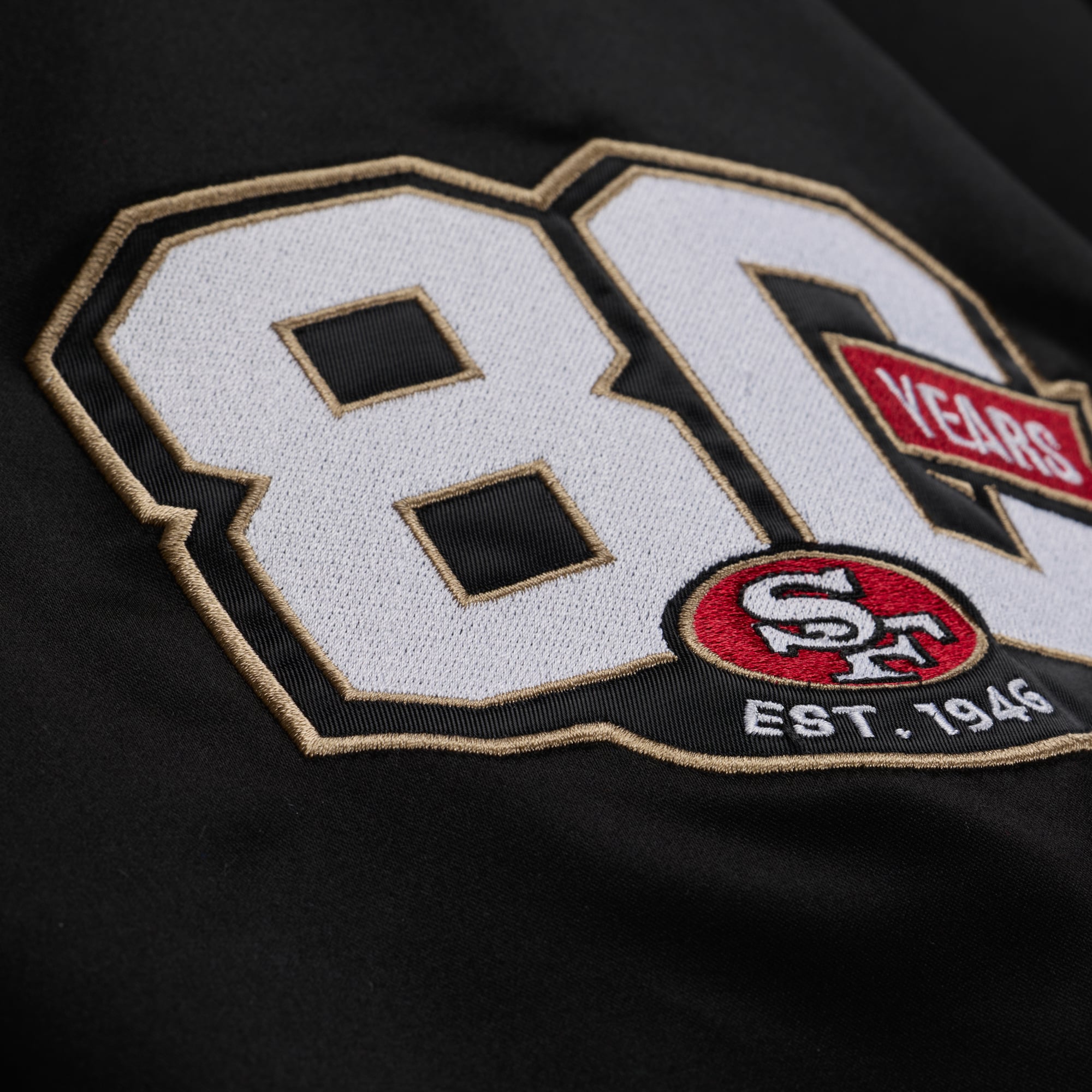 Men's Mitchell & Ness Black San Francisco 49ers 80th Anniversary Heavyweight Satin Full-Snap Jacket