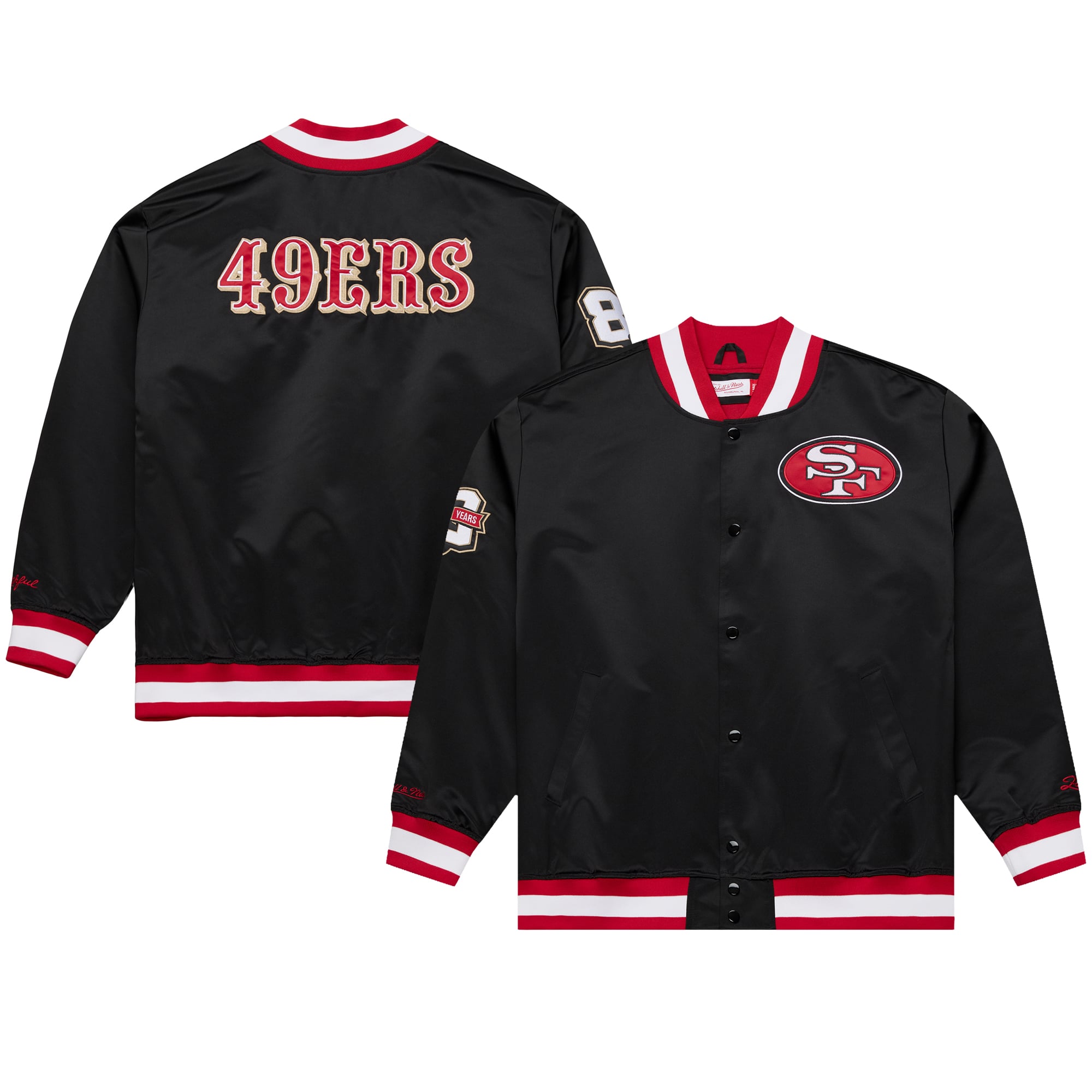 Men's Mitchell & Ness Scarlet San Francisco 49ers Big Tall 80th Anniversary Heavyweight Satin Full-Snap Jacket