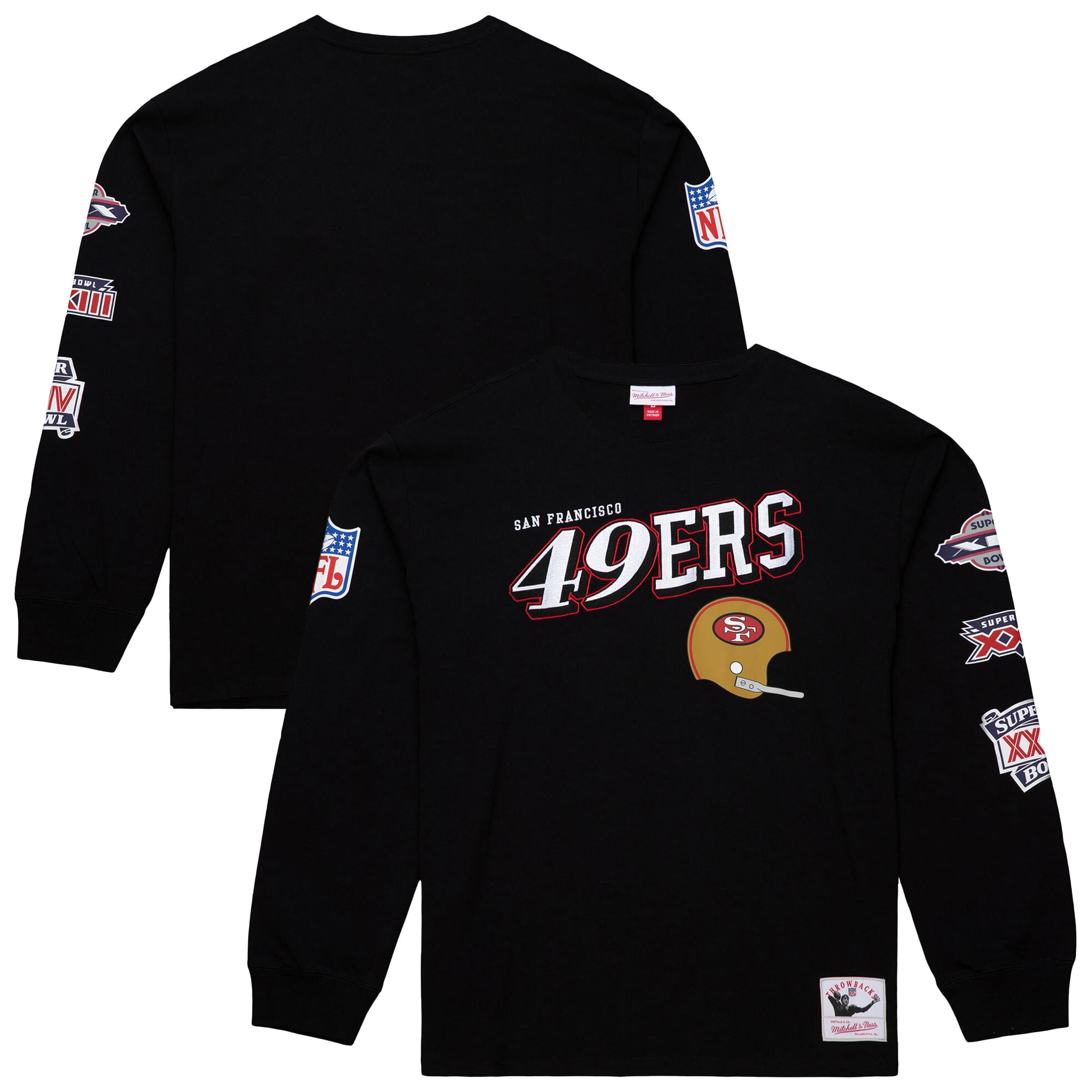 Men's Mitchell & Ness  Black San Francisco 49ers Training Camp Vintage Logos Long Sleeve T-Shirt