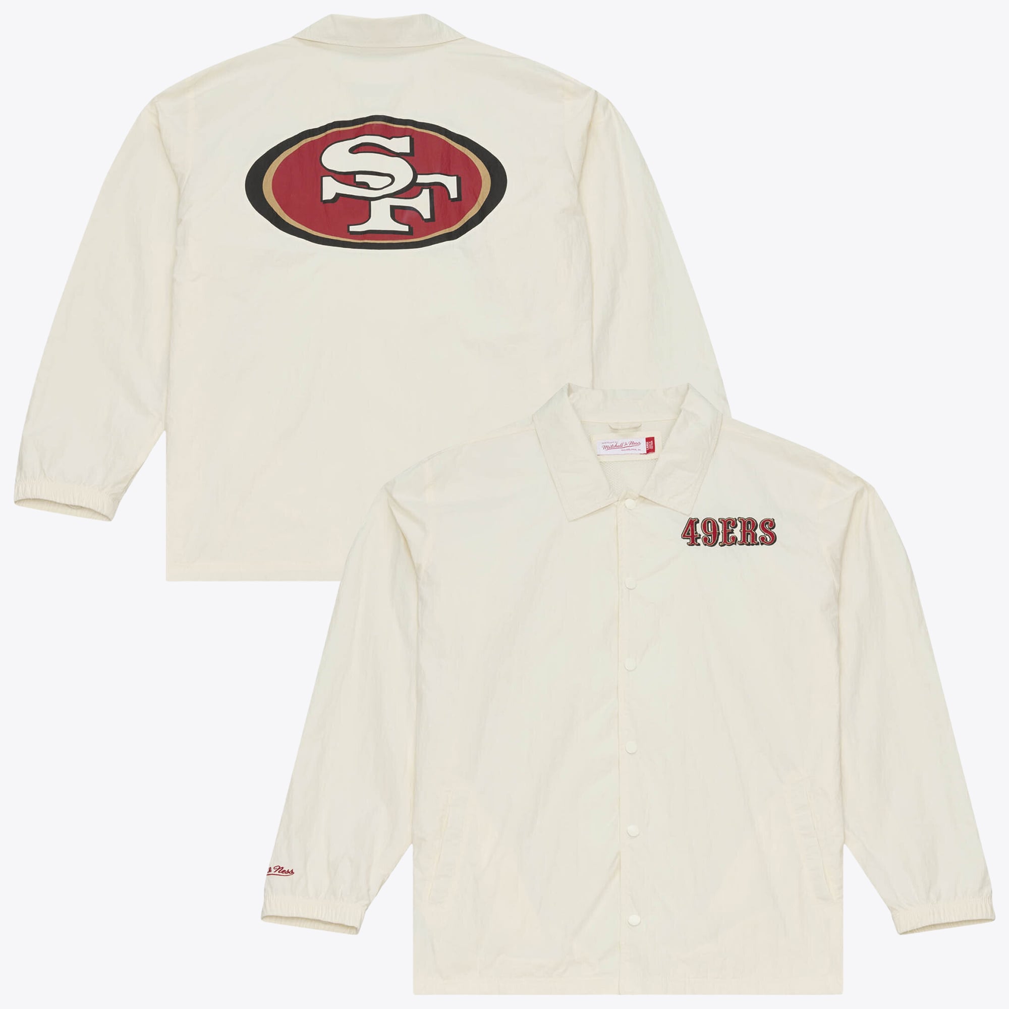 Men's Mitchell & Ness Cream San Francisco 49ers Retro Roots Coaches Jacket