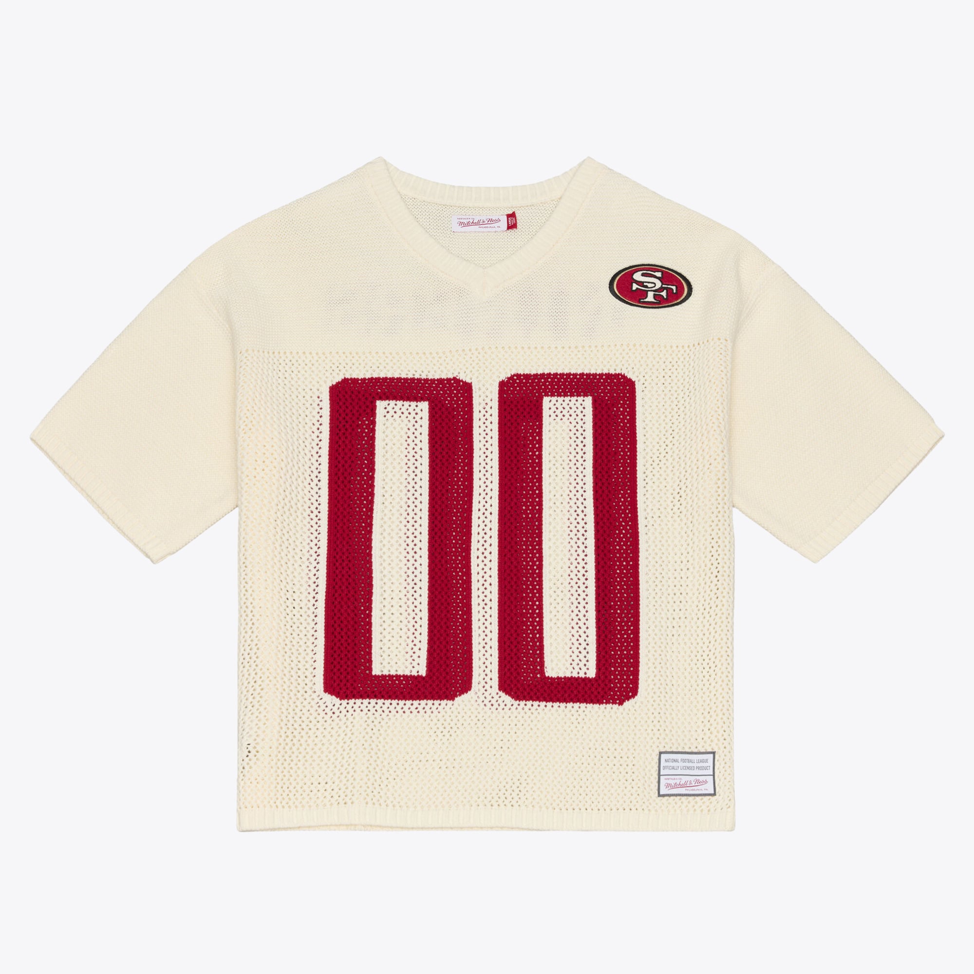 Men's Mitchell & Ness Cream San Francisco 49ers Retro Roots Short Sleeve Sweater Jersey