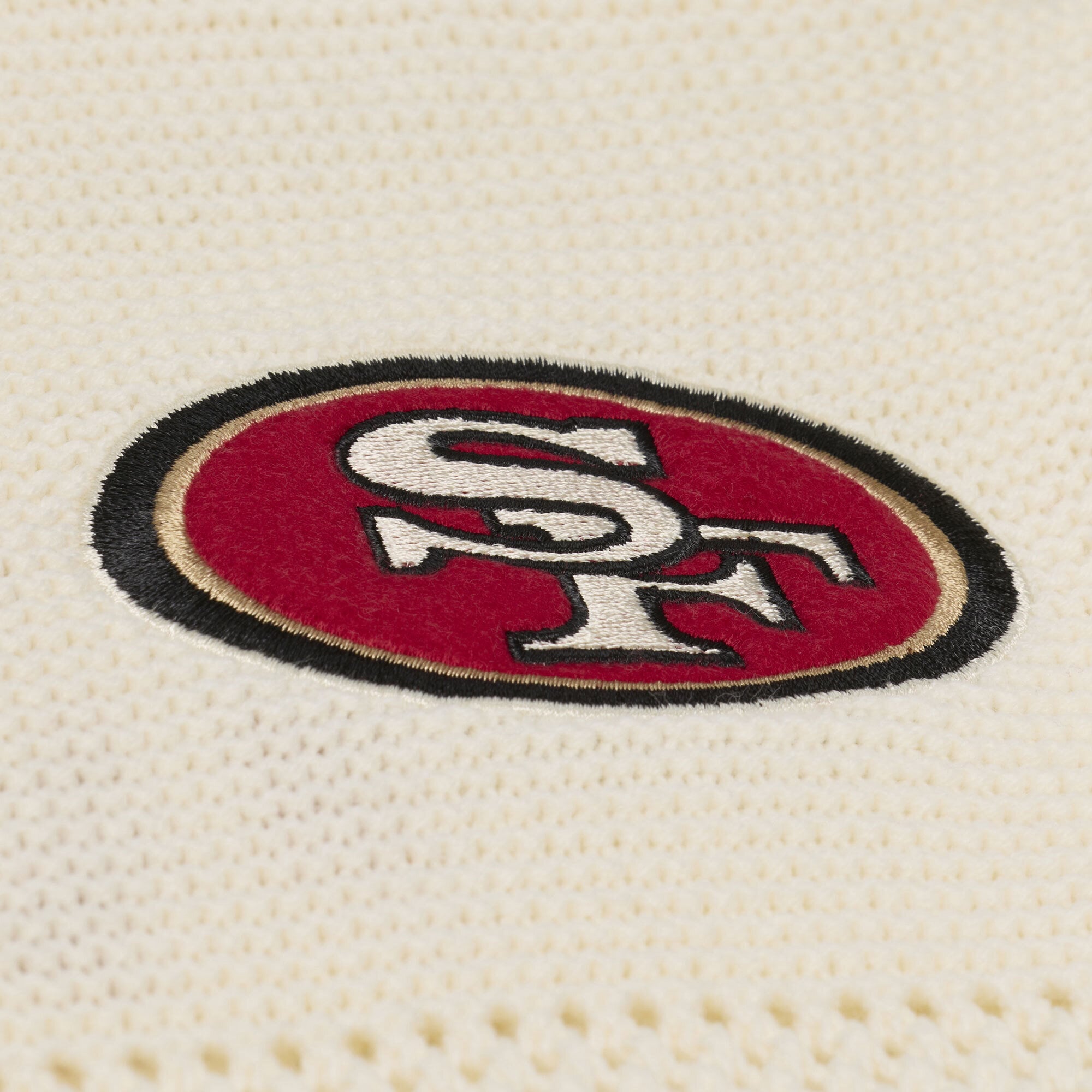 Men's Mitchell & Ness Cream San Francisco 49ers Retro Roots Short Sleeve Sweater Jersey