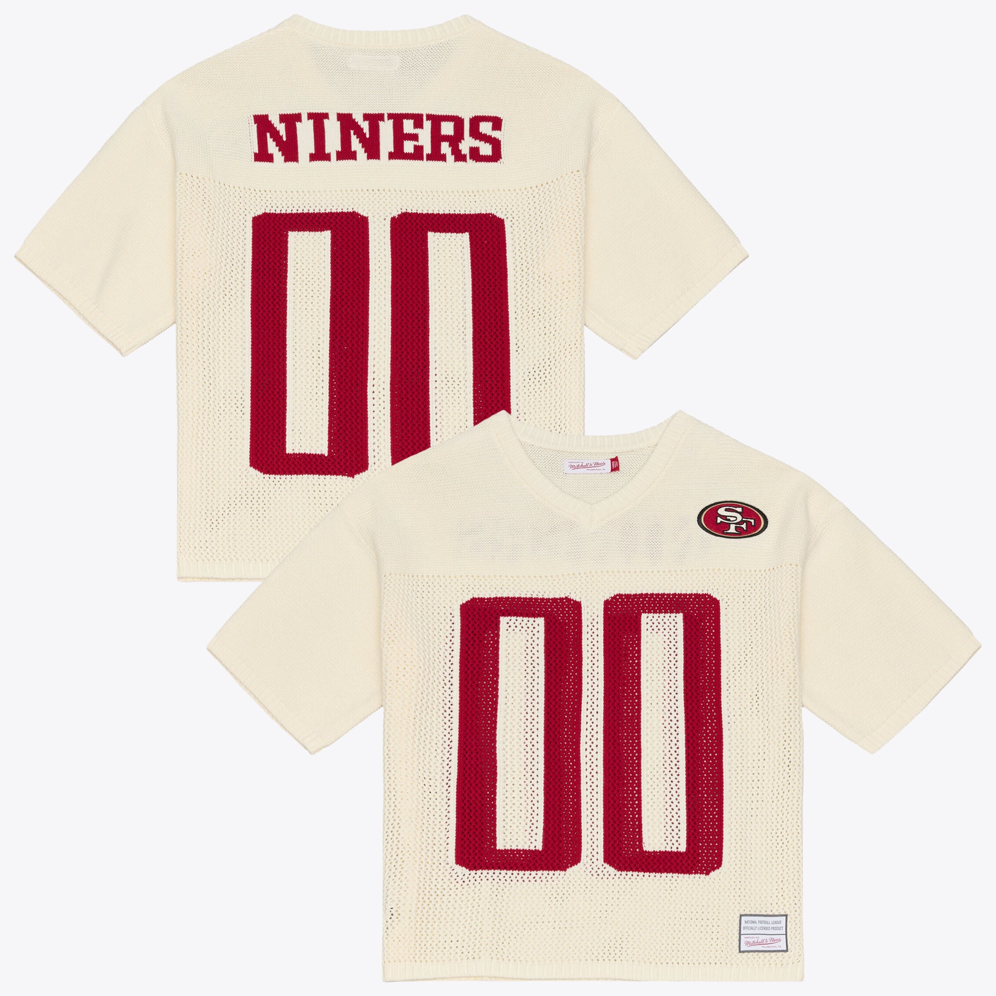 Men's Mitchell & Ness Cream San Francisco 49ers Retro Roots Short Sleeve Sweater Jersey