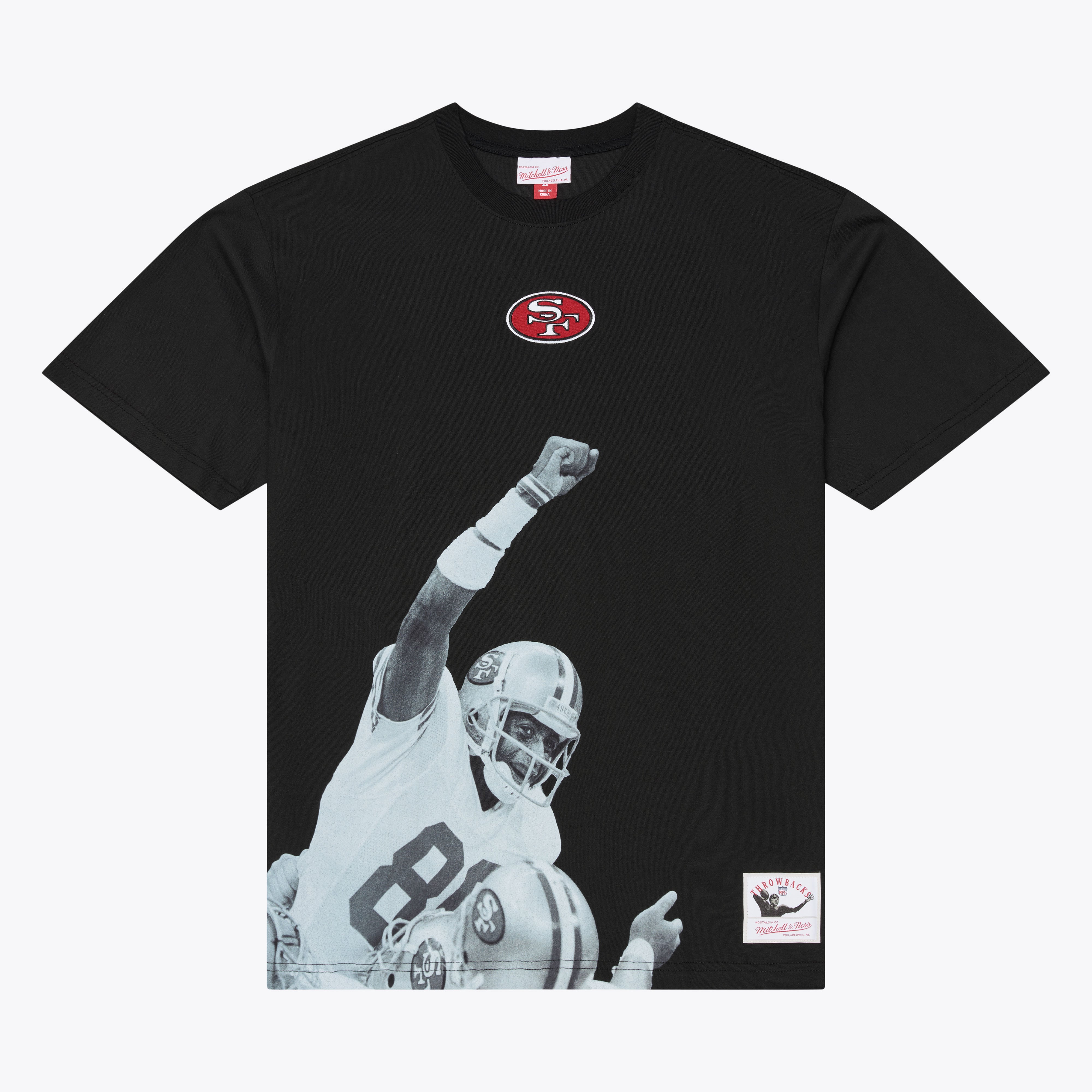 T-shirt Mitchell & Ness pour homme, noir, à l'effigie de Jerry Rice, joueur retraité des 49ers San Francisco.