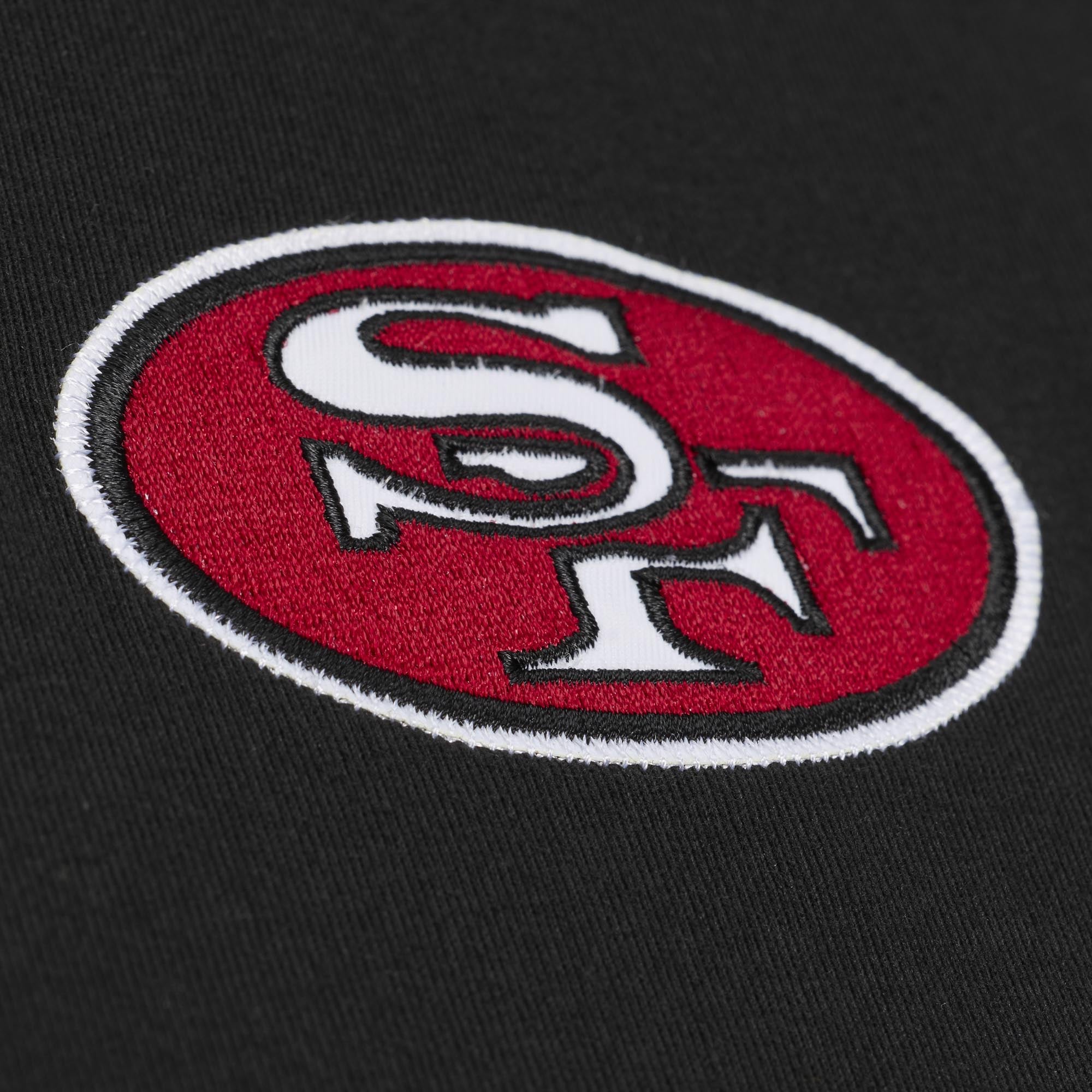 T-shirt Mitchell & Ness noir pour homme, effigie de Joe Montana, joueur retraité des 49ers San Francisco.