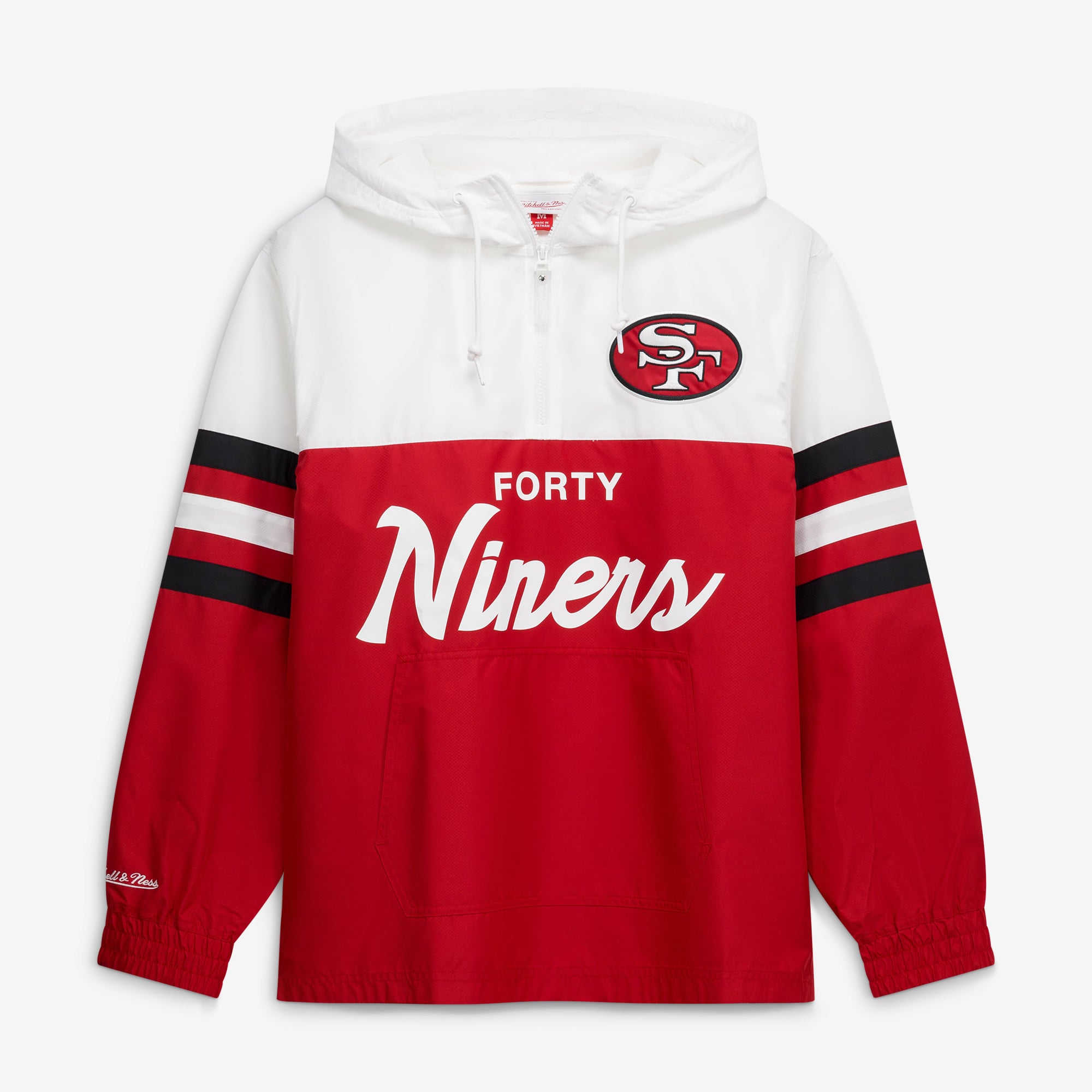Men's Mitchell & Ness Scarlet San Francisco 49ers Head Coach Anorak Quarter-Zip Windbreaker Jacket
