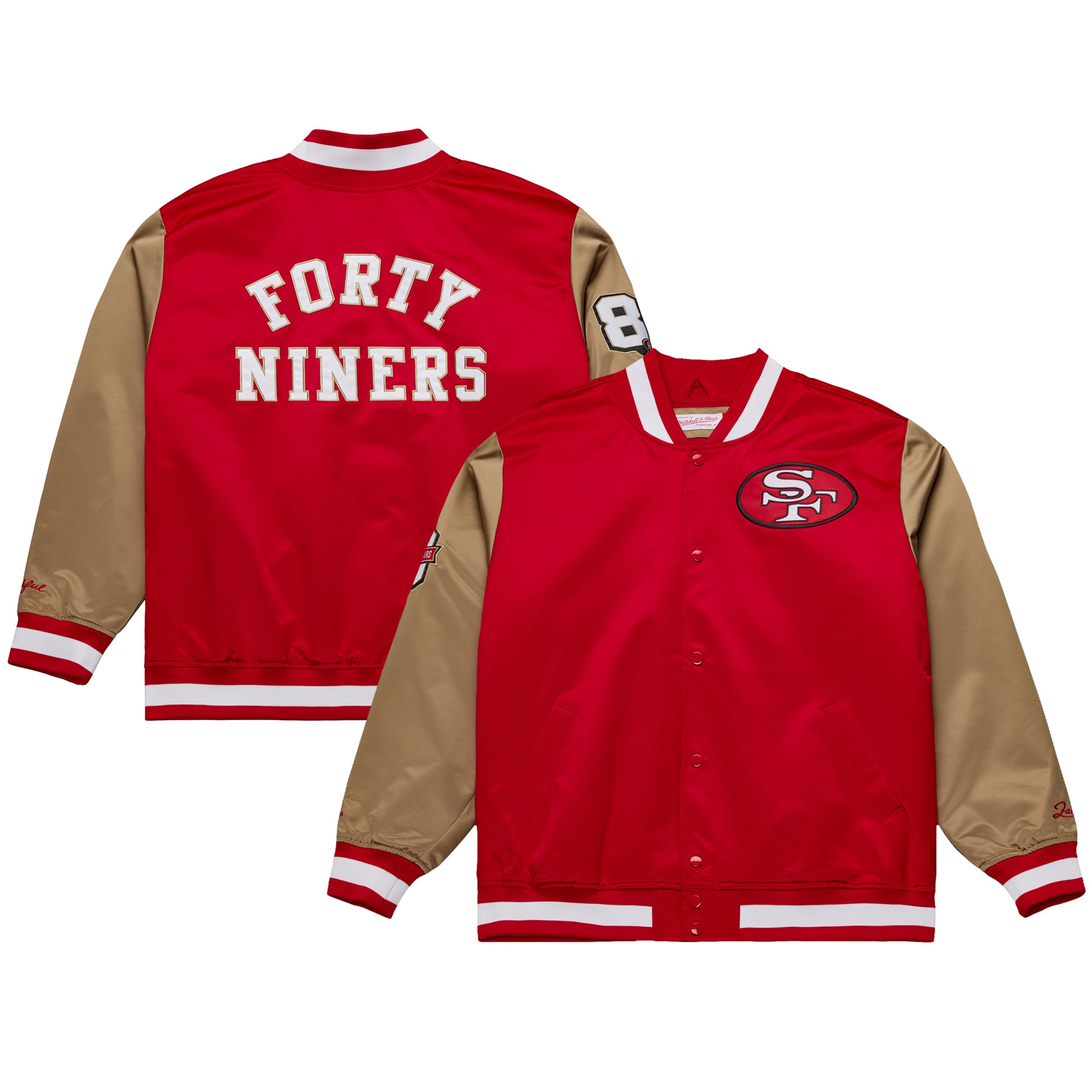 Men's Mitchell & Ness Scarlet/Gold San Francisco 49ers 80th Anniversary Heavyweight Satin Full-Snap Jacket