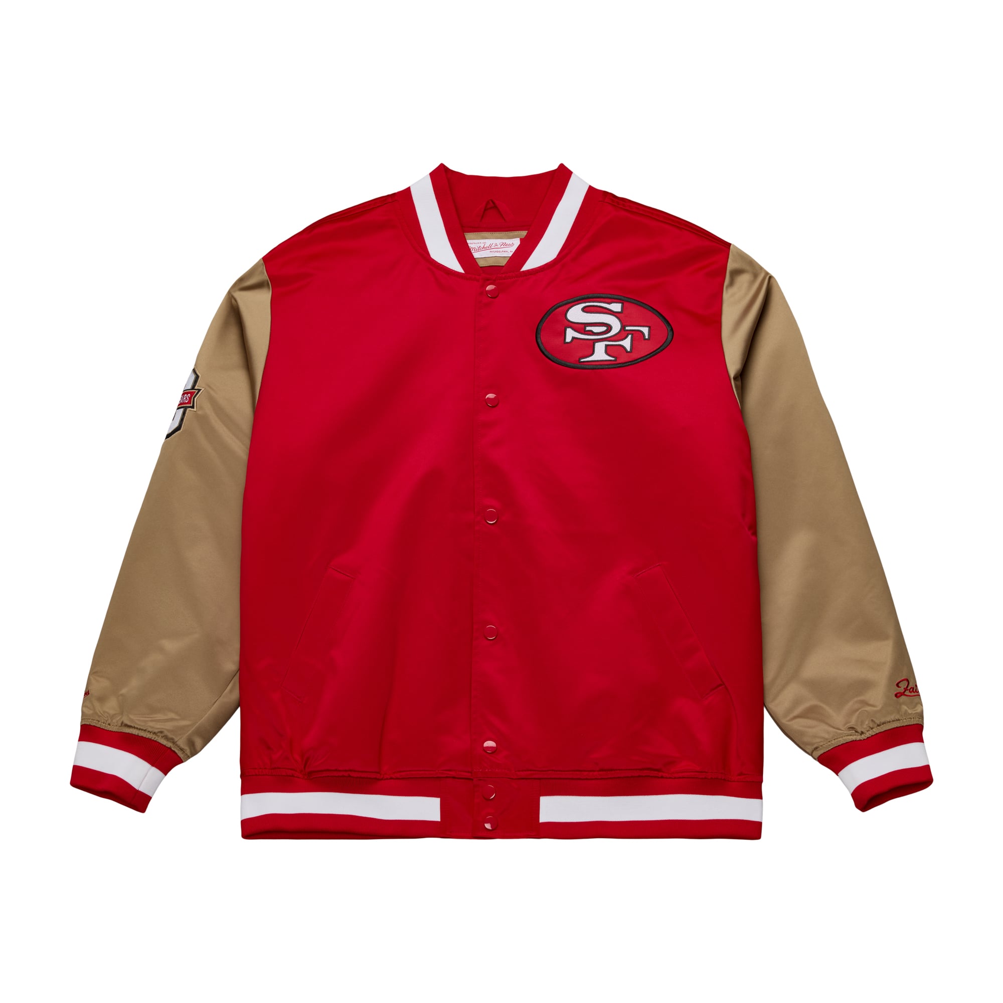 Men's Mitchell & Ness Scarlet/Gold San Francisco 49ers 80th Anniversary Heavyweight Satin Full-Snap Jacket