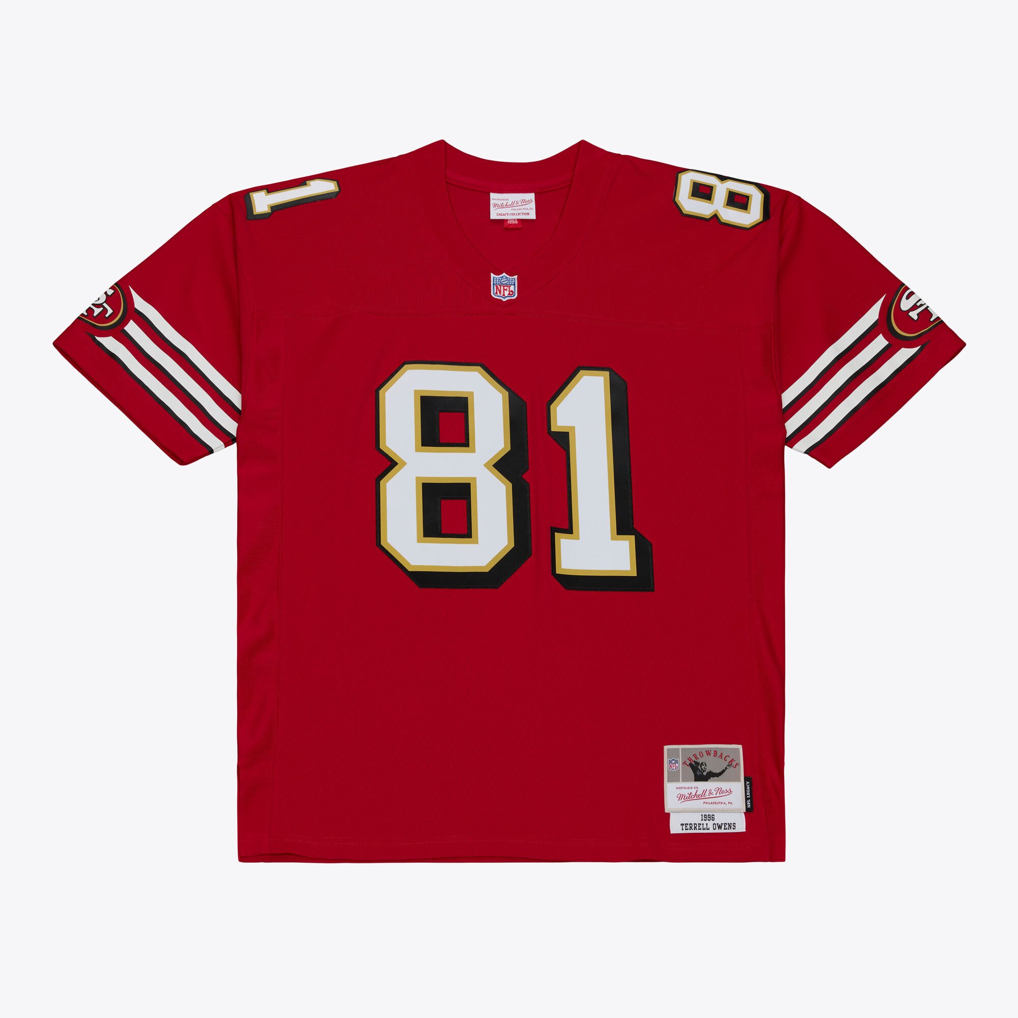 Men's Mitchell & Ness Terrell Owens Red San Francisco 49ers 1996 Legacy Replica Player Jersey