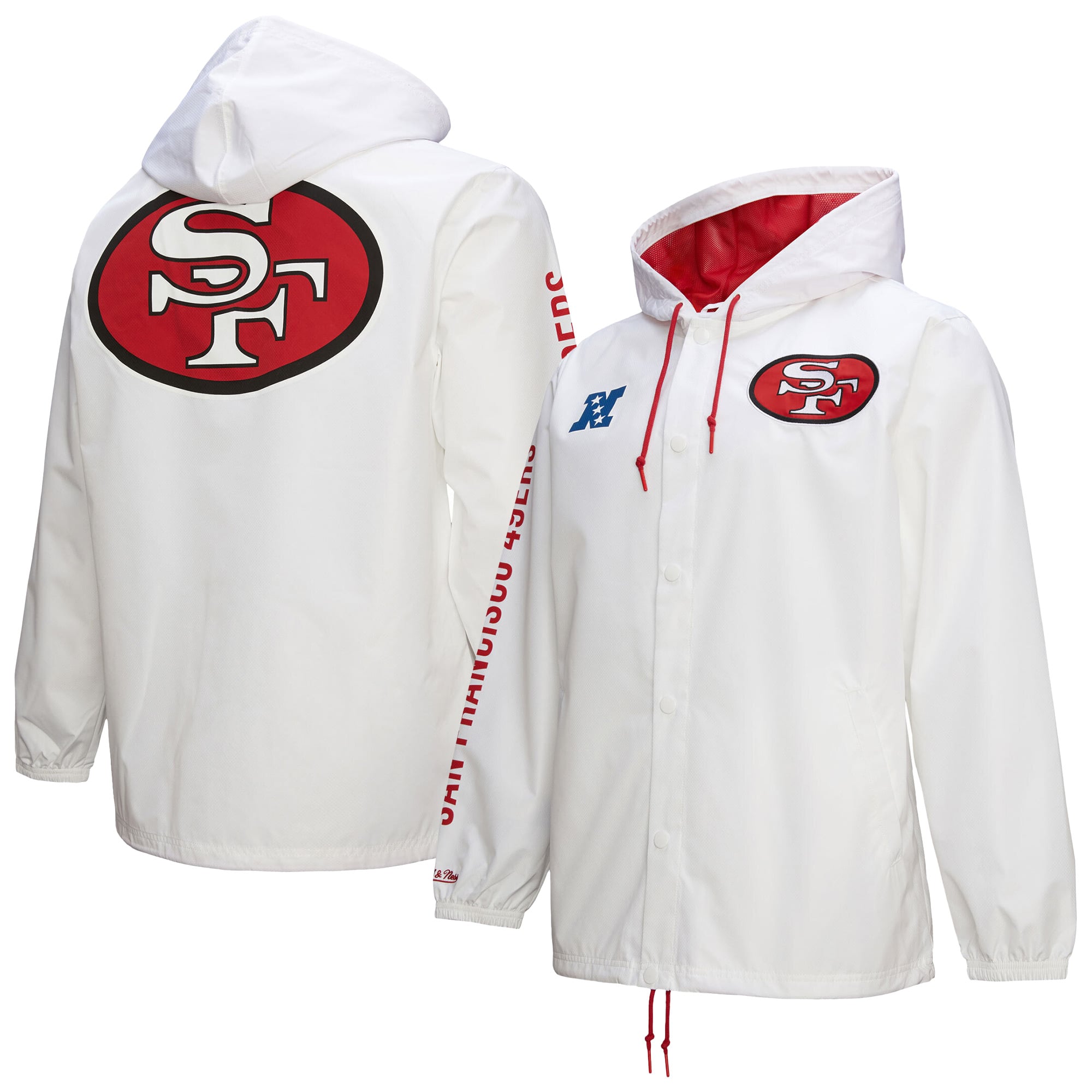 Men's Mitchell & Ness  White San Francisco 49ers Vintage Logo Coaches Full-Snap Hoodie Jacket