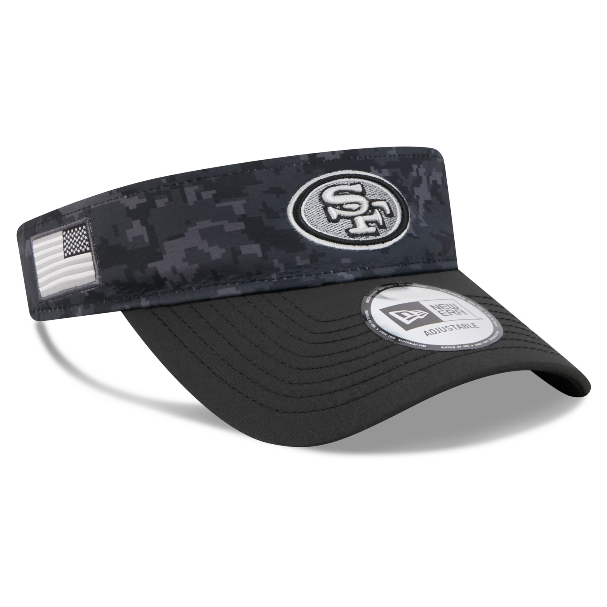 Casquette New Era noire pour homme, modèle San Francisco 49ers 2026 Salute To Service, visière ajustable