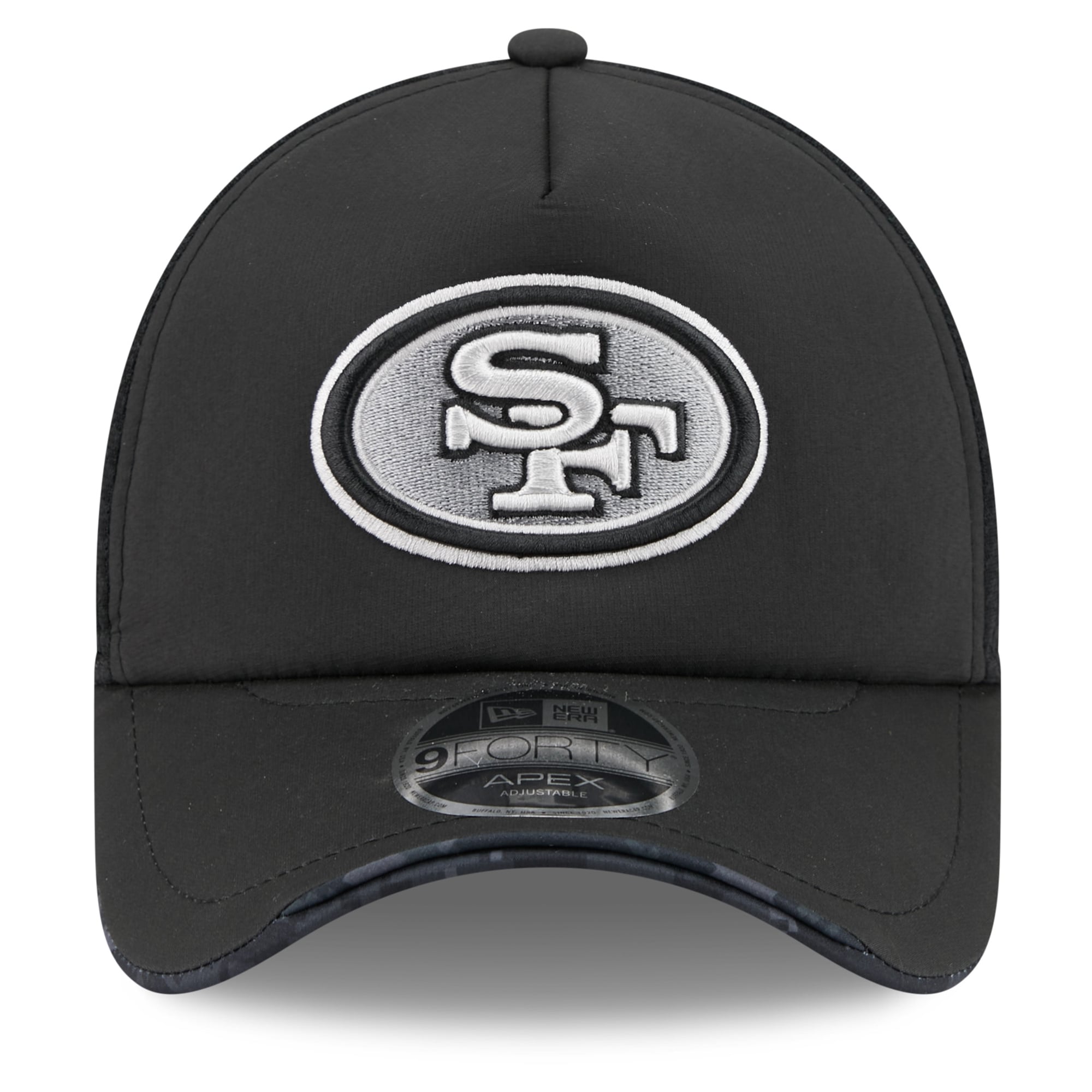 Men's New Era Black San Francisco 49ers 2026 Salute To Service Apex 9FORTY Adjustable Trucker Hat