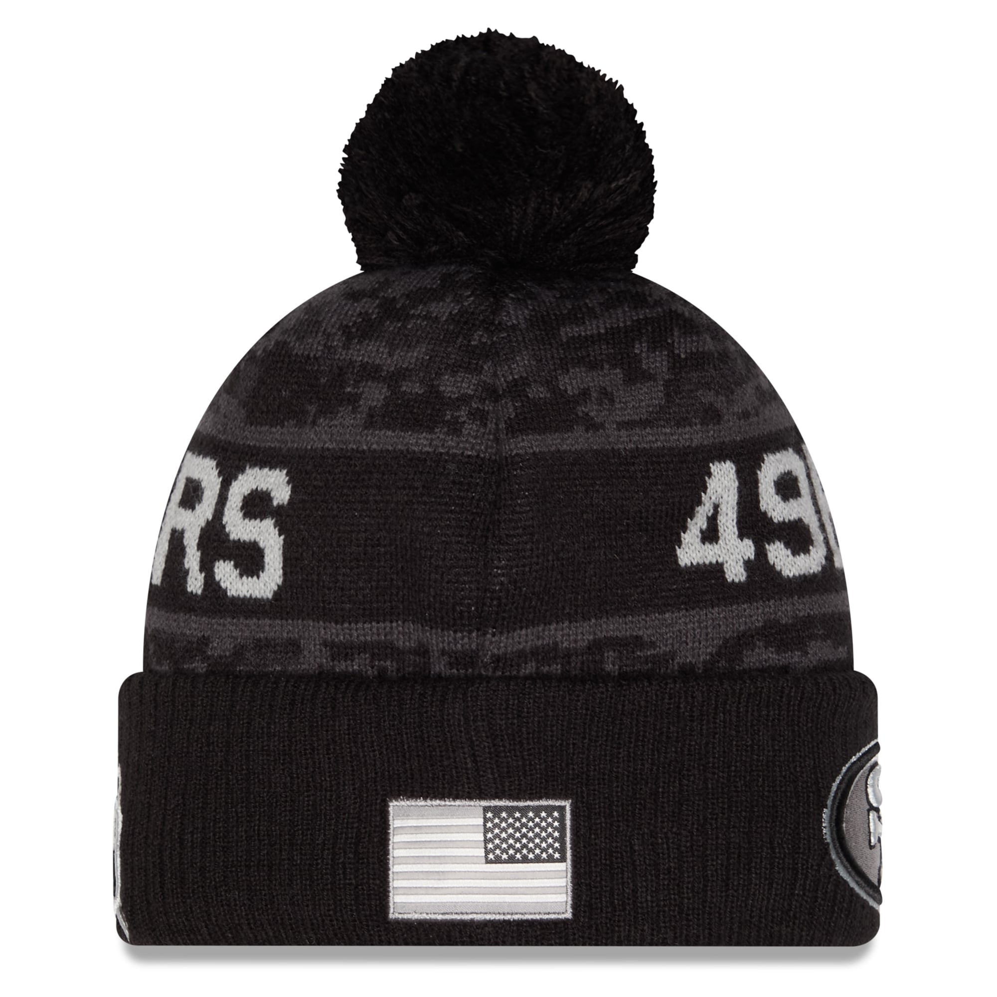 Bonnet à revers New Era noir pour homme, San Francisco 49ers 2026 Salute To Service, avec pompon