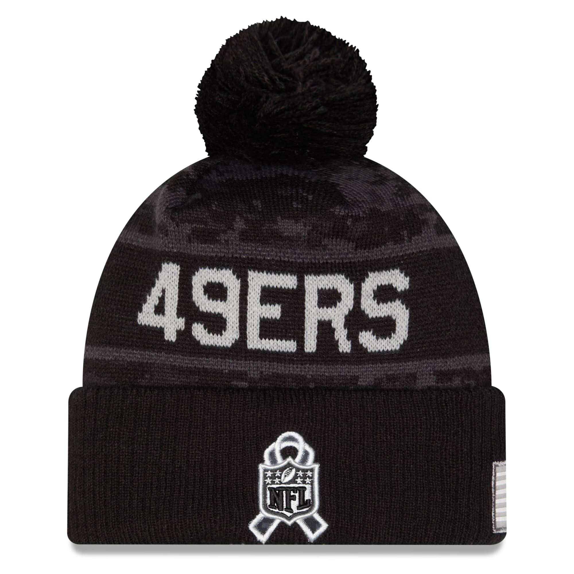 Bonnet à revers New Era noir pour homme, San Francisco 49ers 2026 Salute To Service, avec pompon