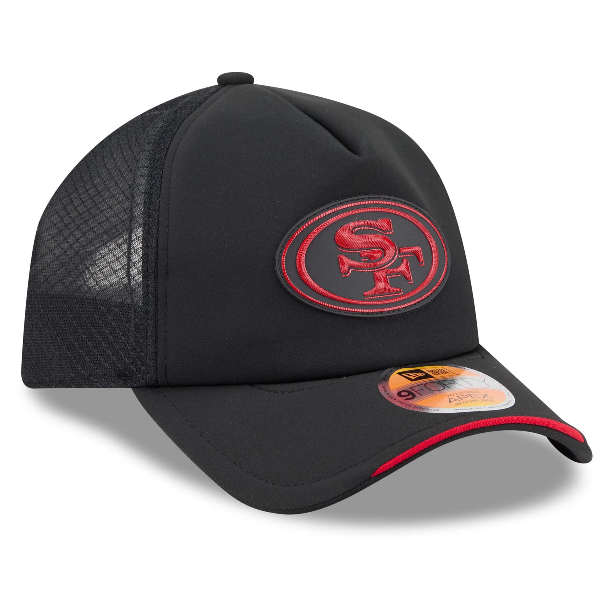 Men's New Era Black San Francisco 49ers 2026 Sideline Apex 9FORTY Adjustable Trucker Hat
