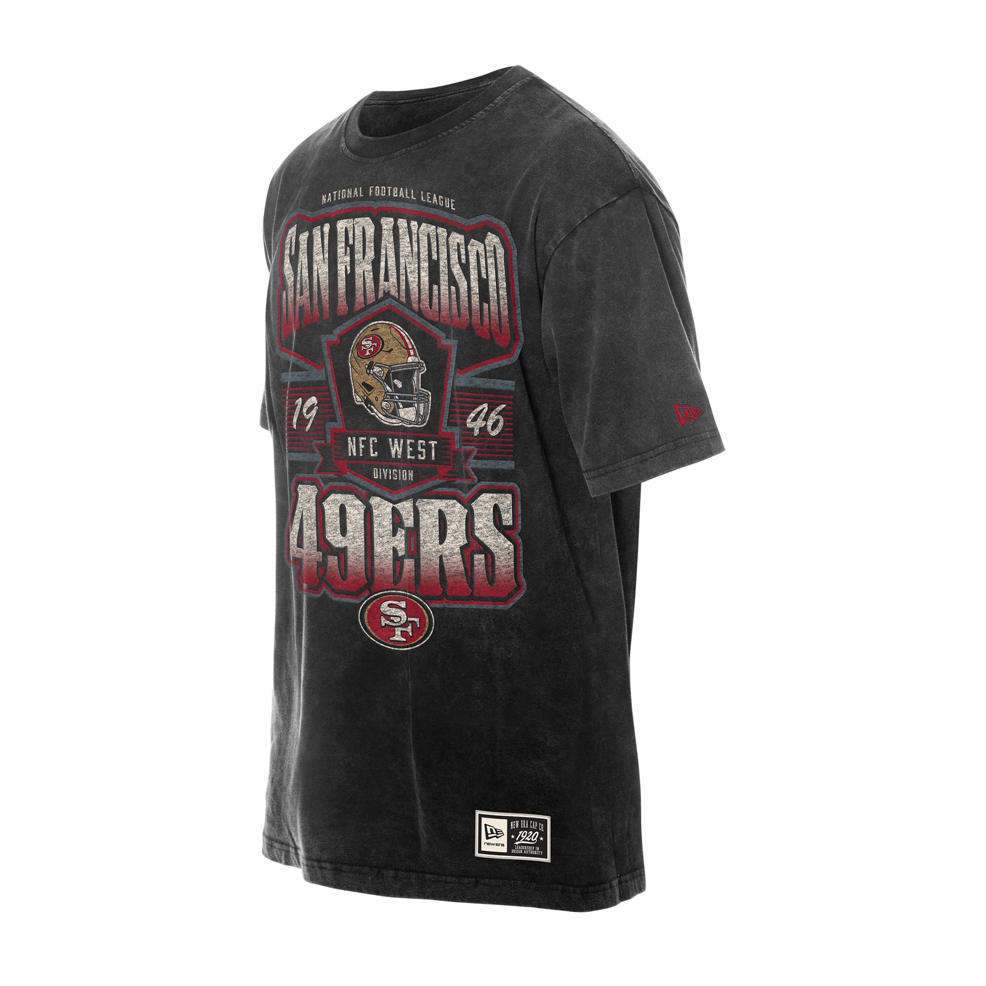 T-shirt New Era noir pour homme, San Francisco 49ers, délavage minéral