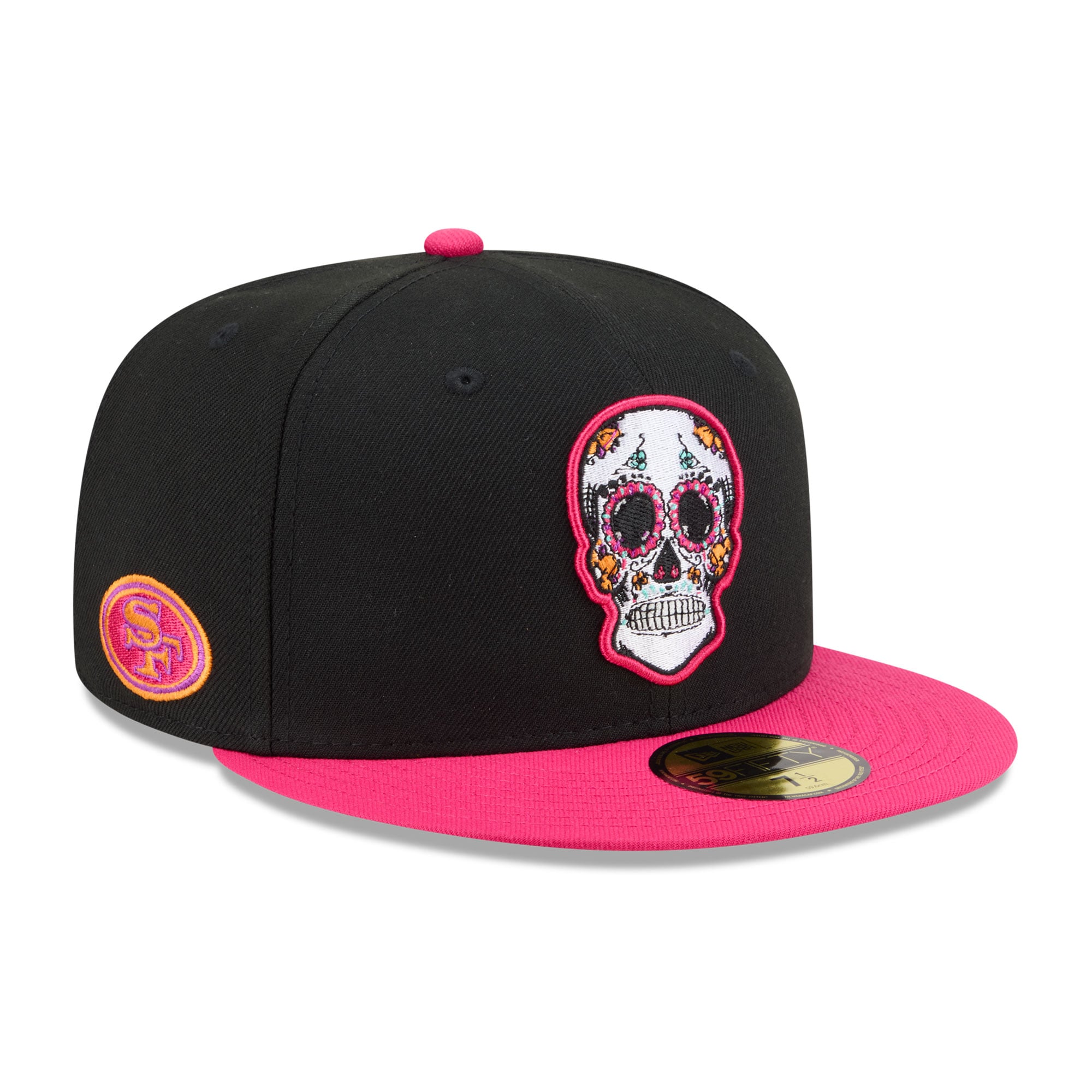 Casquette ajustée New Era 59FIFTY noire et rose pour homme, San Francisco 49ers, édition spéciale Jour des Morts