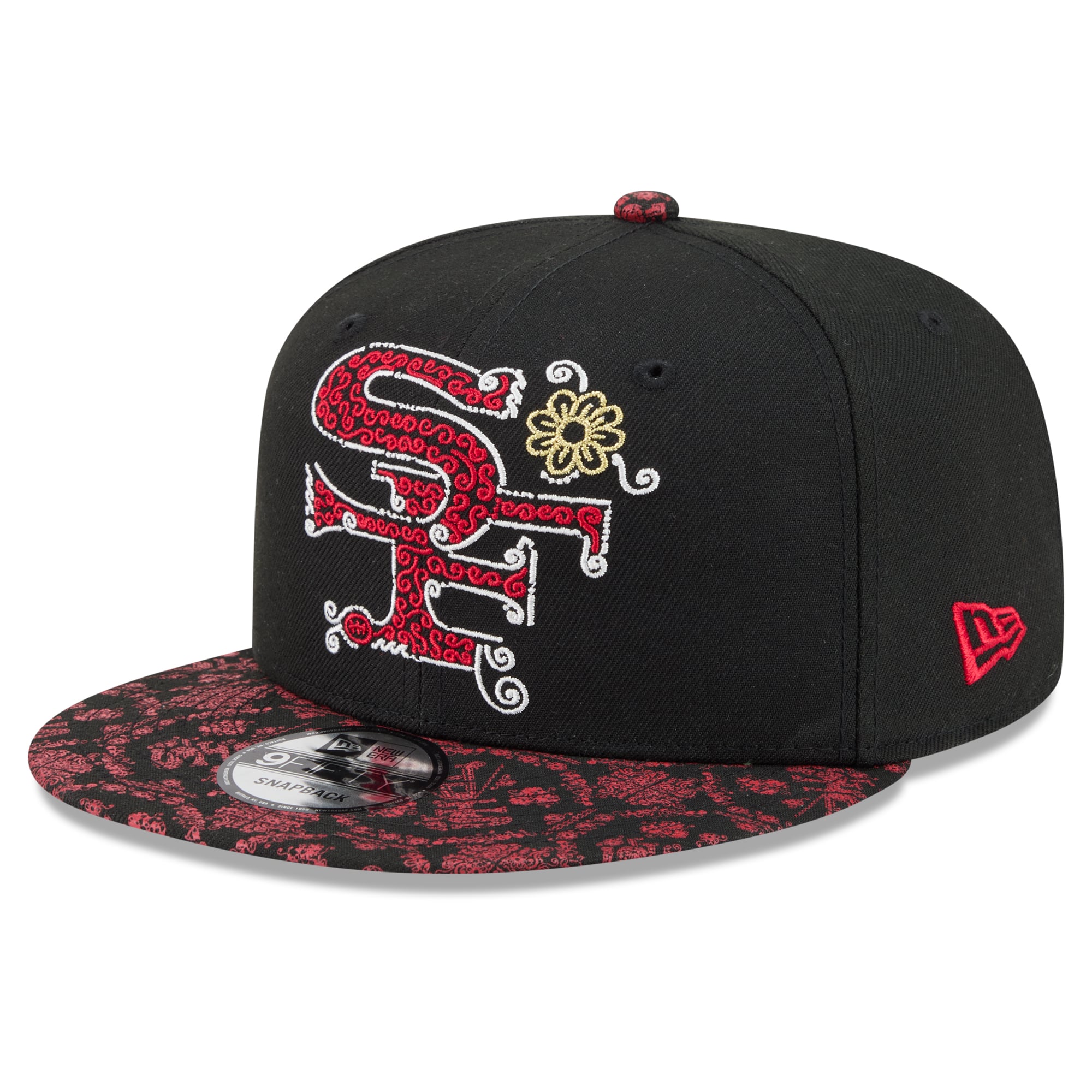 Men's New Era Black/Scarlet San Francisco 49ers Latino Heritage 9FIFTY Snapback Hat