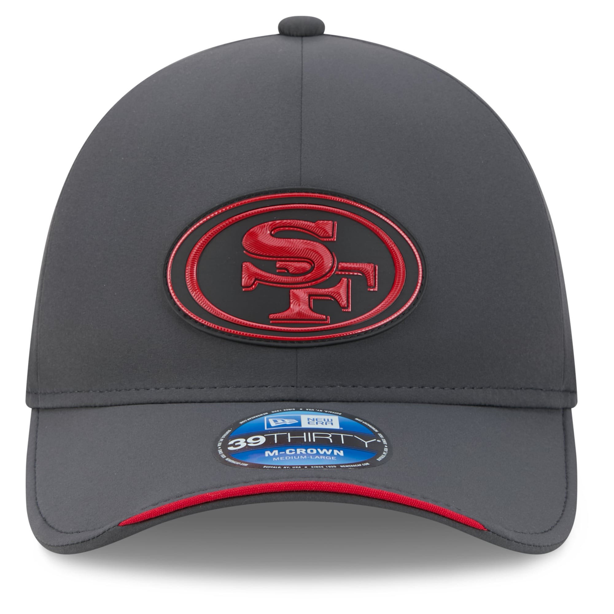 Casquette New Era 39THIRTY M-Crown Stretch pour homme, couleur anthracite, San Francisco 49ers, collection 2026, idéale les temps froids.