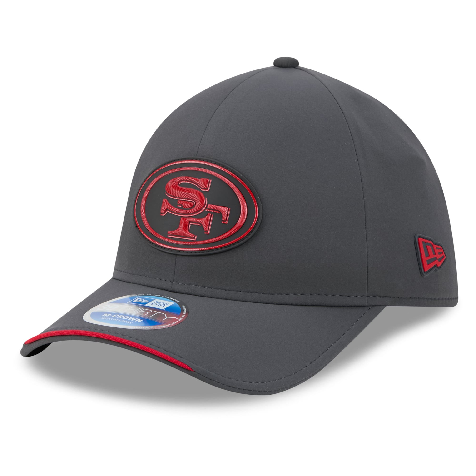 Casquette New Era 39THIRTY M-Crown Stretch pour homme, couleur anthracite, San Francisco 49ers, collection 2026, idéale les temps froids.