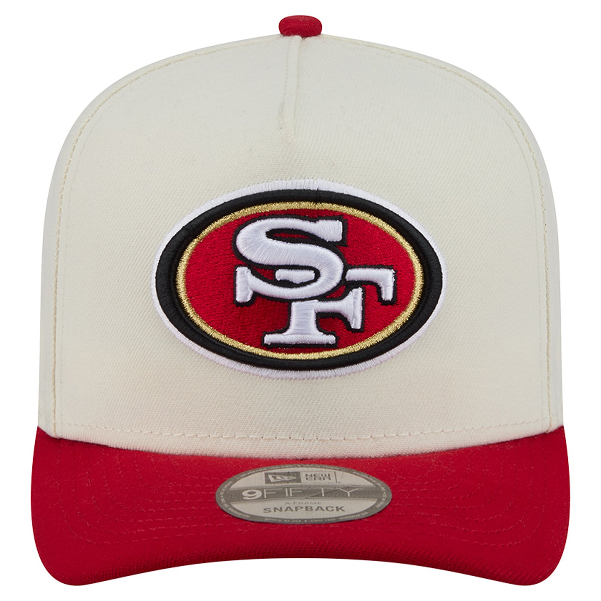 Men's New Era Cream/Scarlet San Francisco 49ers Rear Wordmark A-Frame 9FIFTY Snapback Hat