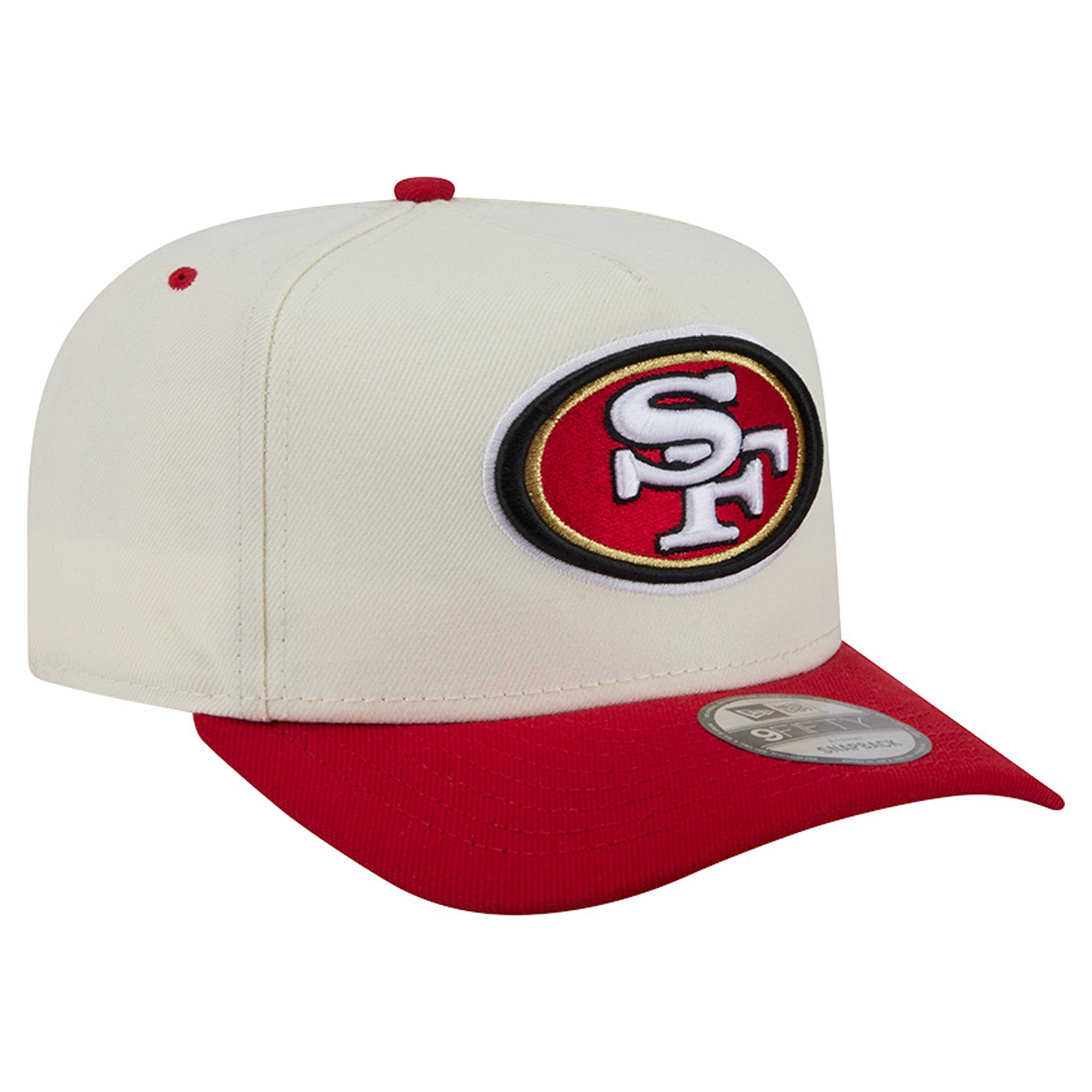 Men's New Era Cream/Scarlet San Francisco 49ers Rear Wordmark A-Frame 9FIFTY Snapback Hat
