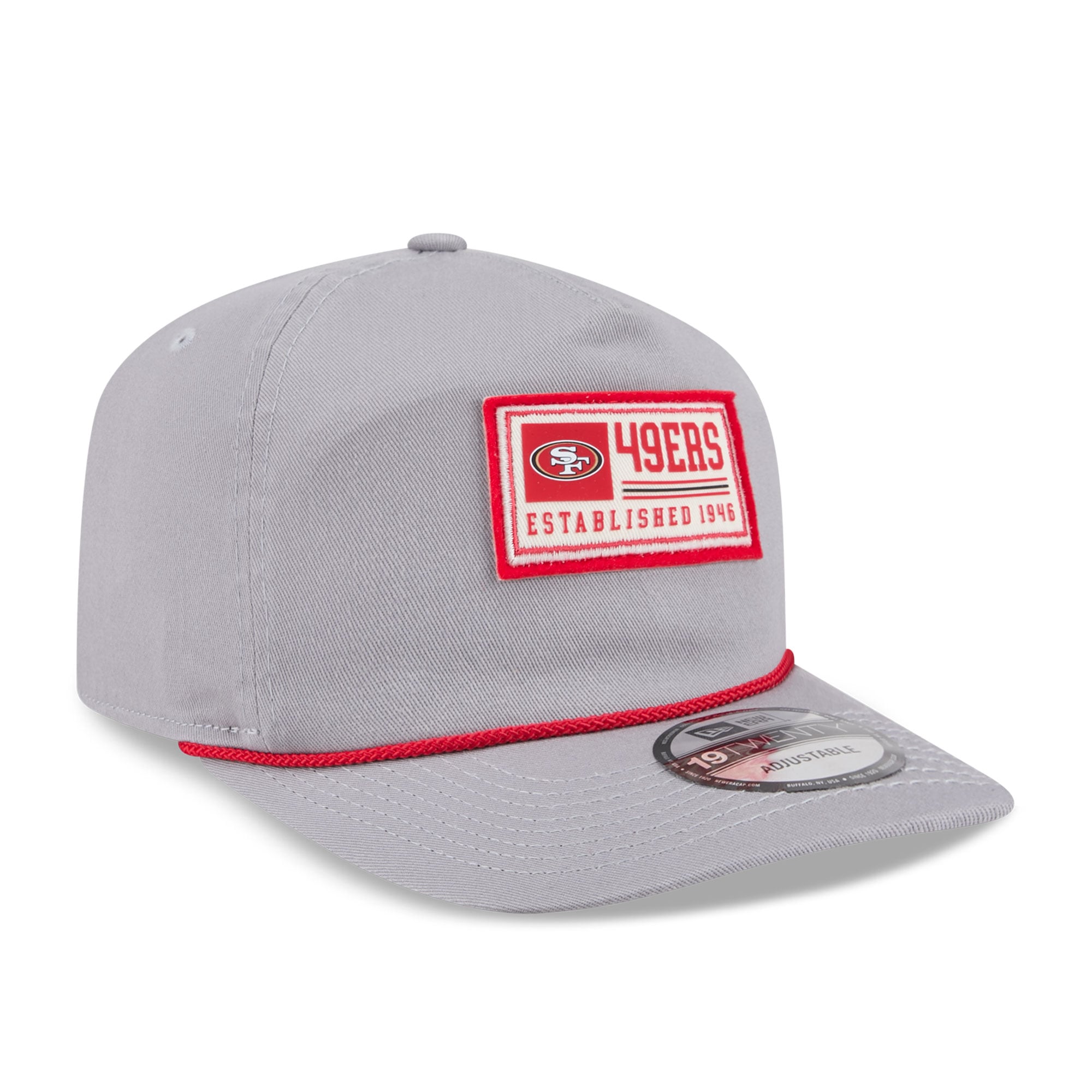 Casquette ajustable New Era grise pour homme, modèle 19TWENTY, avec écusson des 49ers de San Francisco.