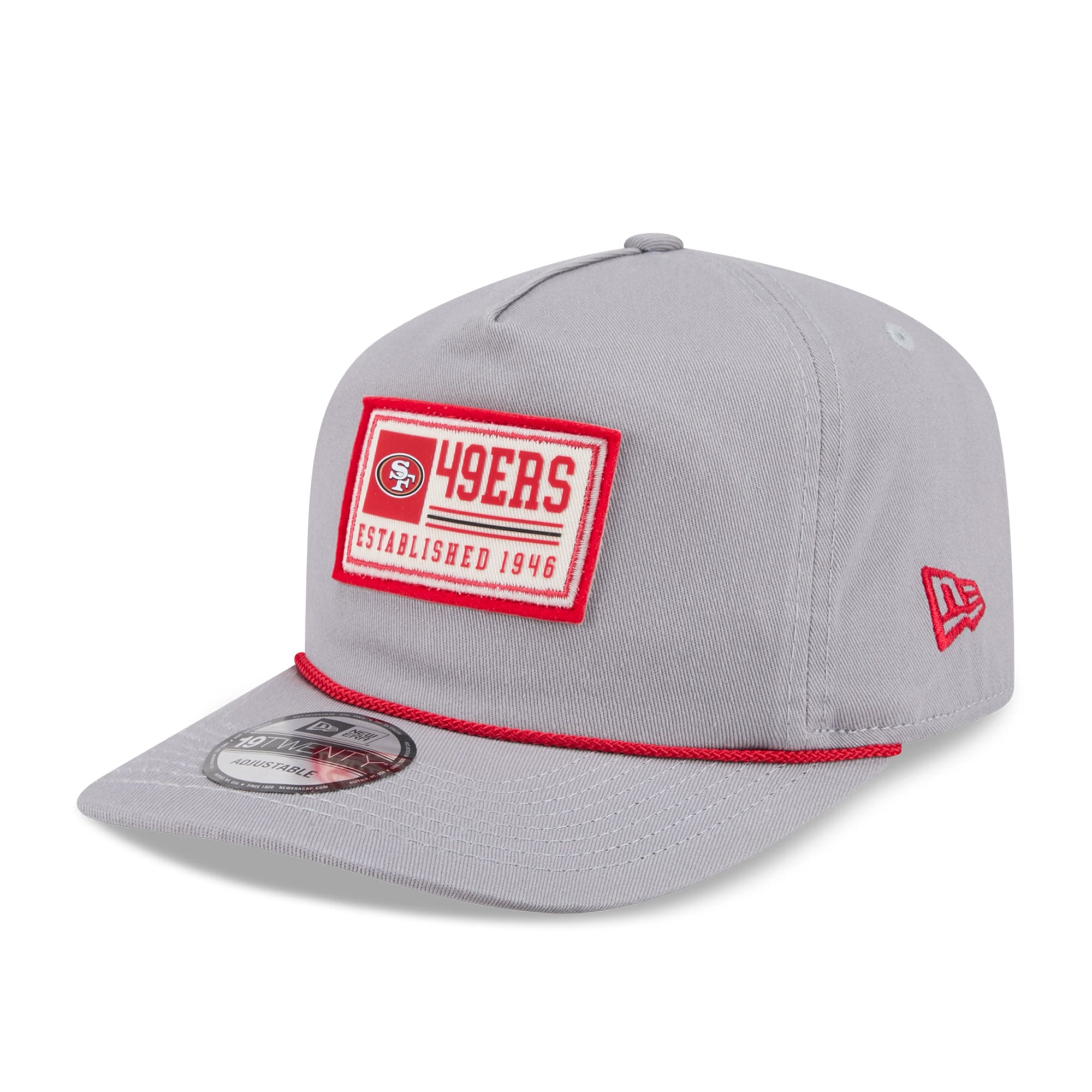 Casquette ajustable New Era grise pour homme, modèle 19TWENTY, avec écusson des 49ers de San Francisco.
