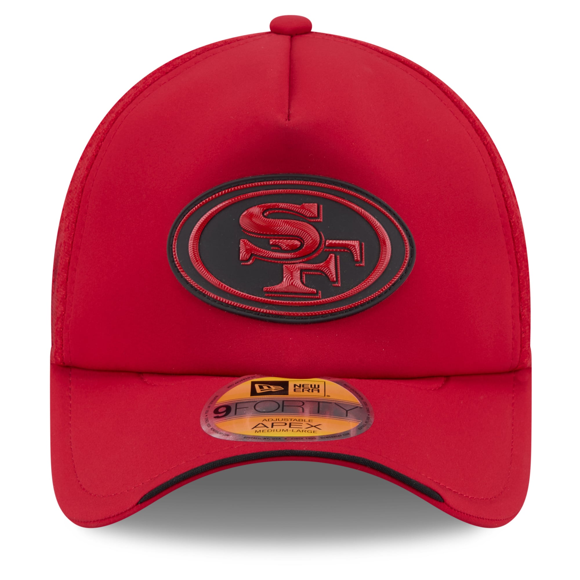 Men's New Era Scarlet San Francisco 49ers 2026 Sideline Apex 9FORTY Adjustable Trucker Hat