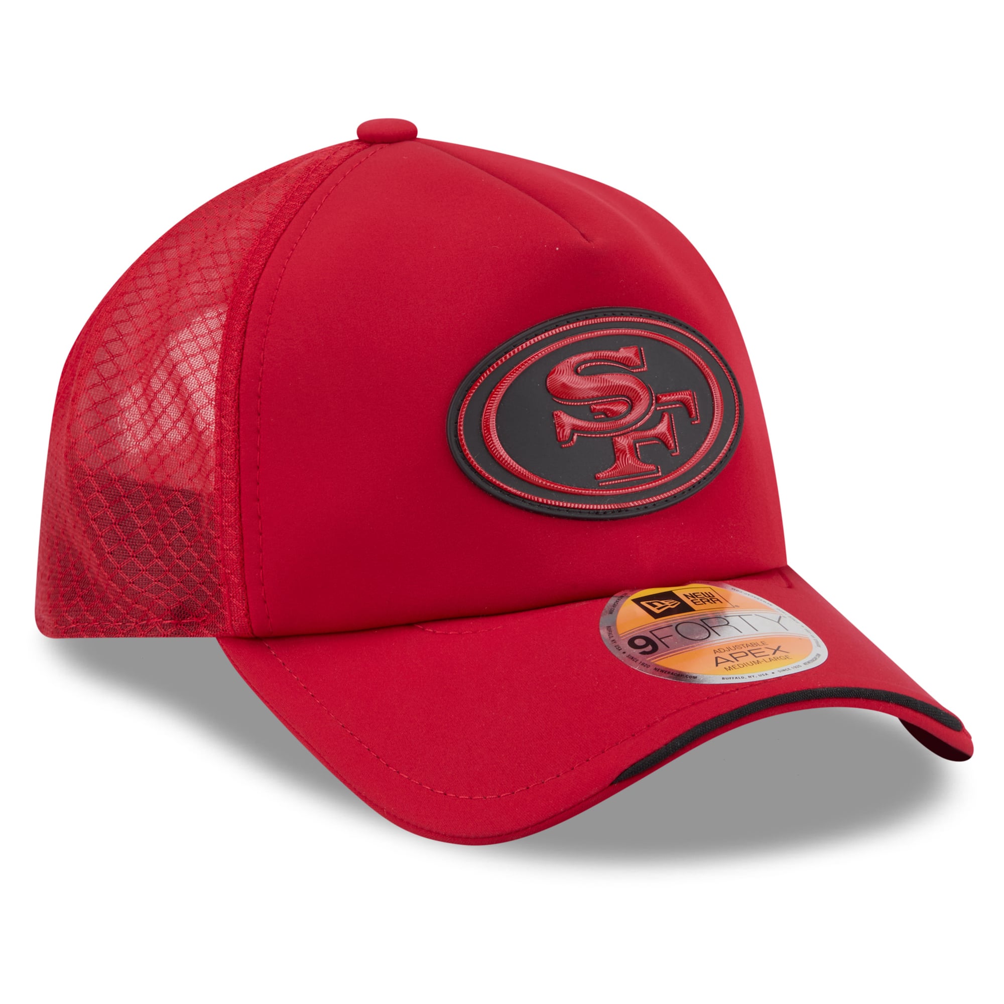 Men's New Era Scarlet San Francisco 49ers 2026 Sideline Apex 9FORTY Adjustable Trucker Hat