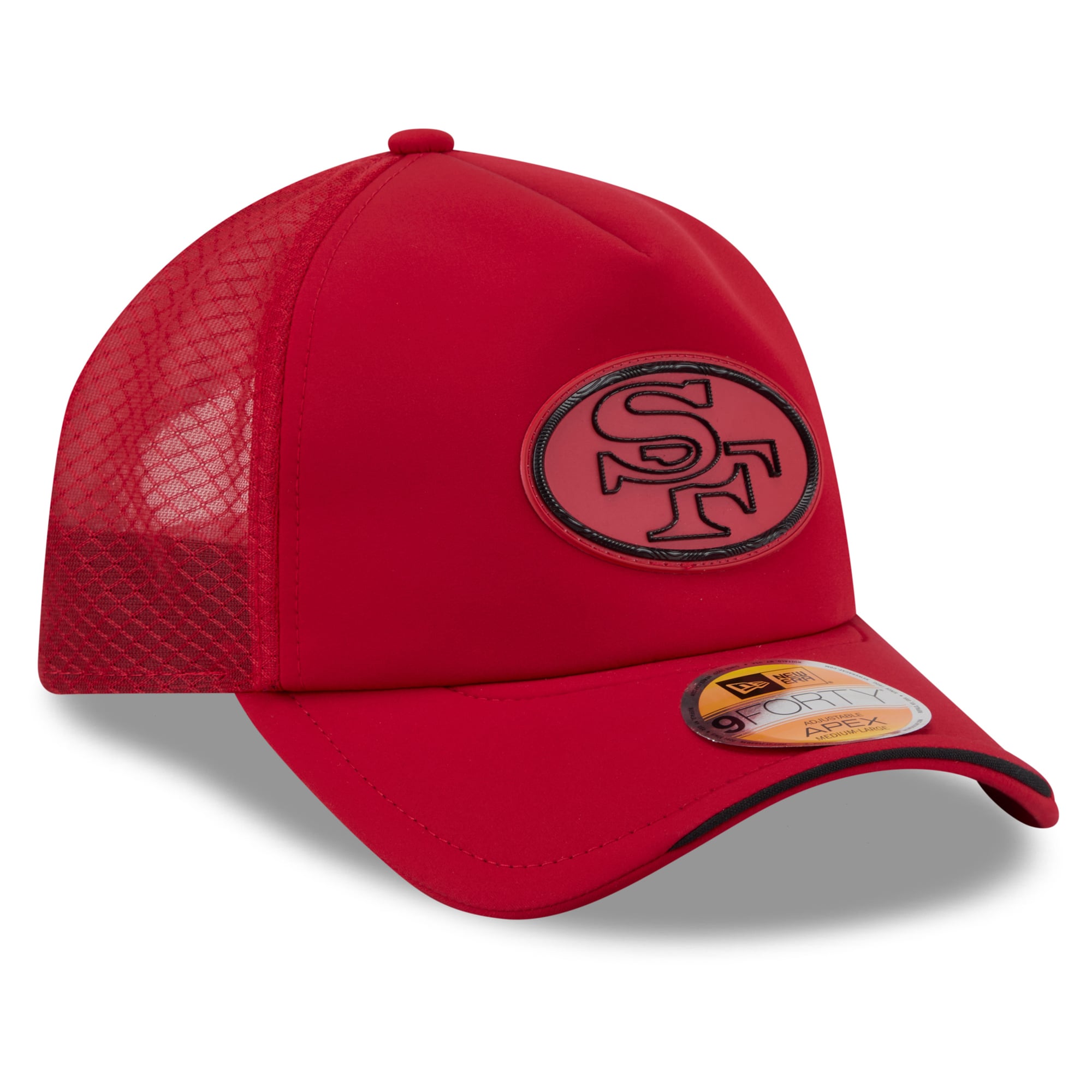 Men's New Era Scarlet San Francisco 49ers 2026 Sideline Throwback Apex 9FORTY Adjustable Trucker Hat
